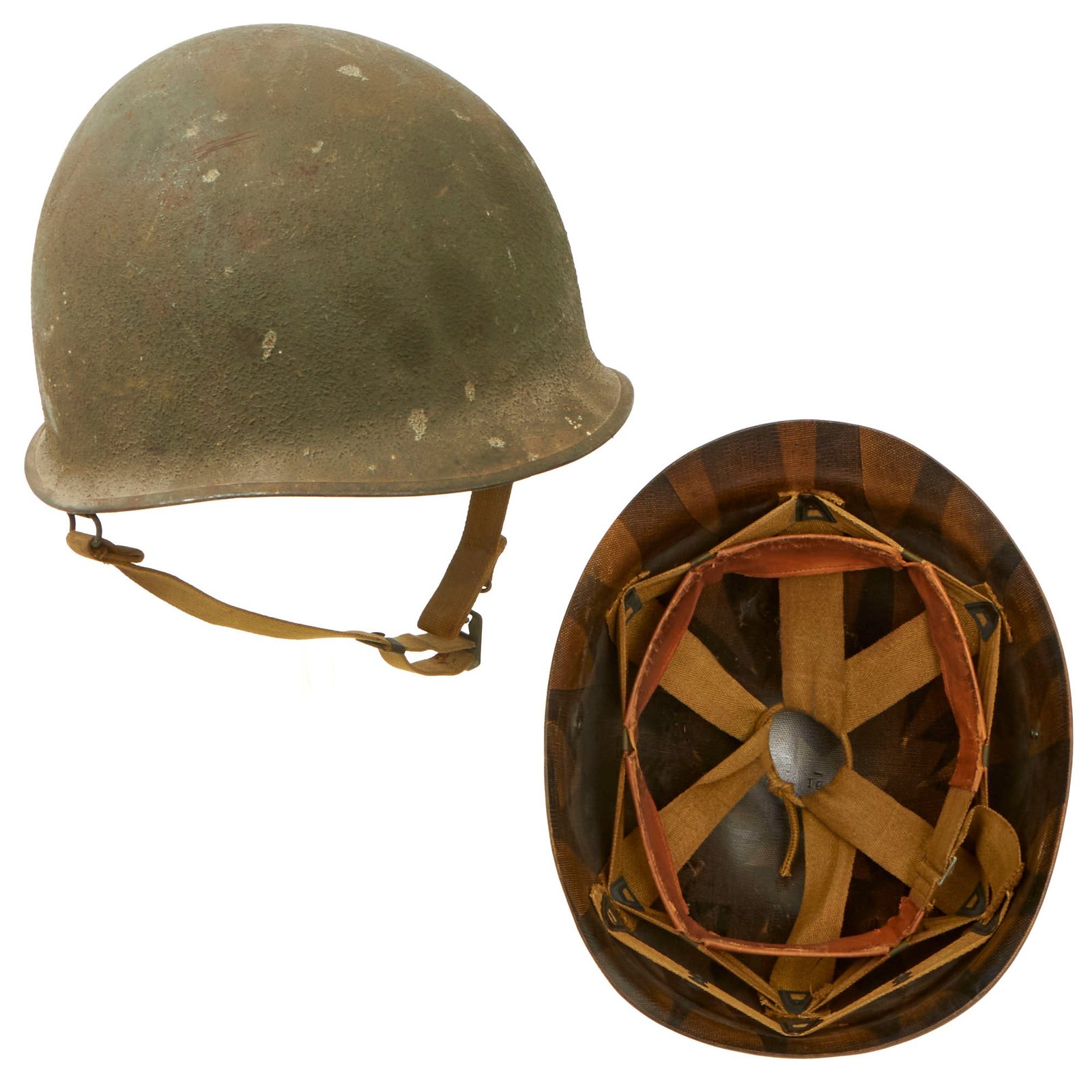 Buy Original U.S. WWII Complete 1944 M1 McCord Welded Front Seam Swivel Bale Helmet with CAPAC Liner | Original Firearms Antique For Sale