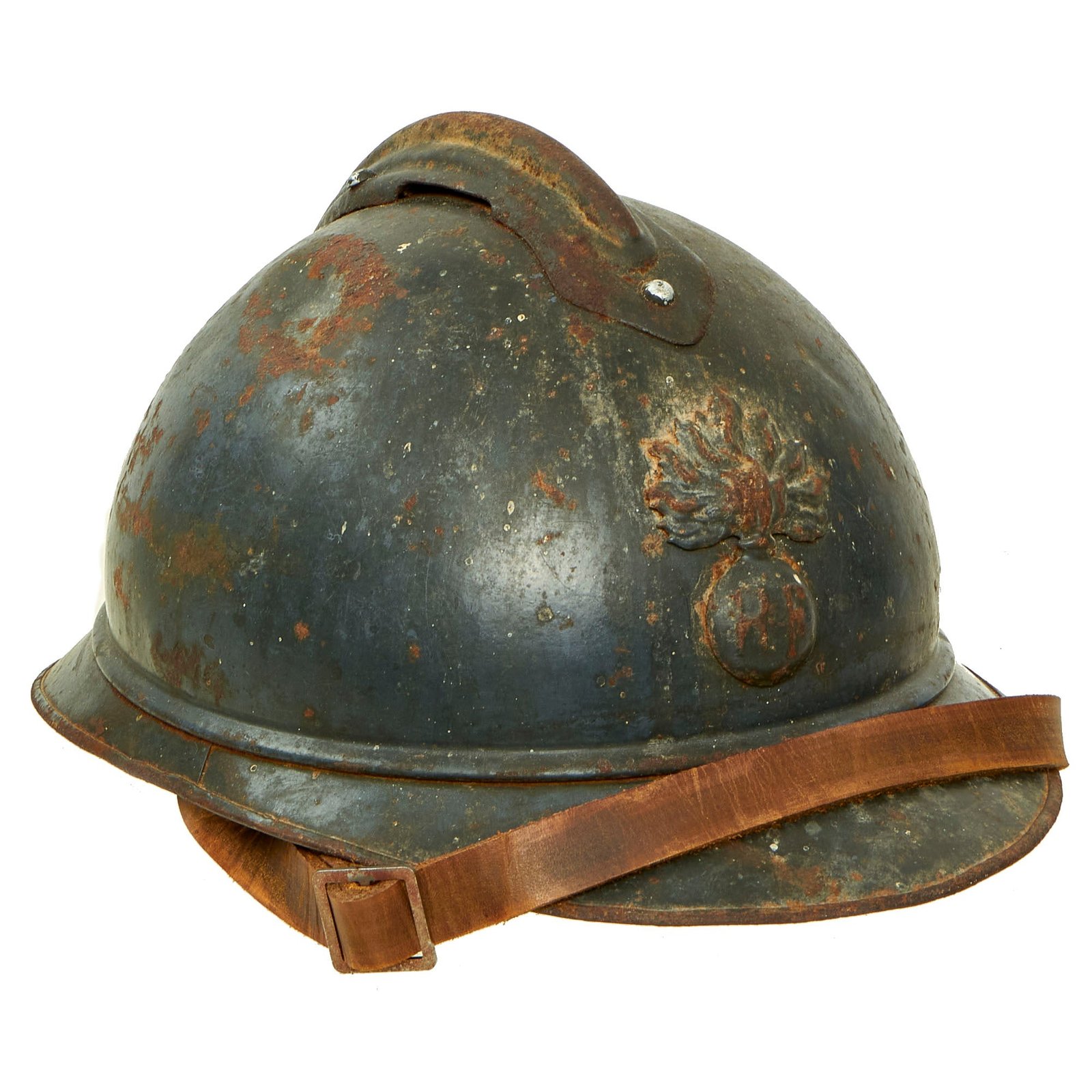 Buy Original French WWI Issue Model 1915 Adrian Helmet in Horizon Blue with RF Badge | Original Firearms Antique For Sale