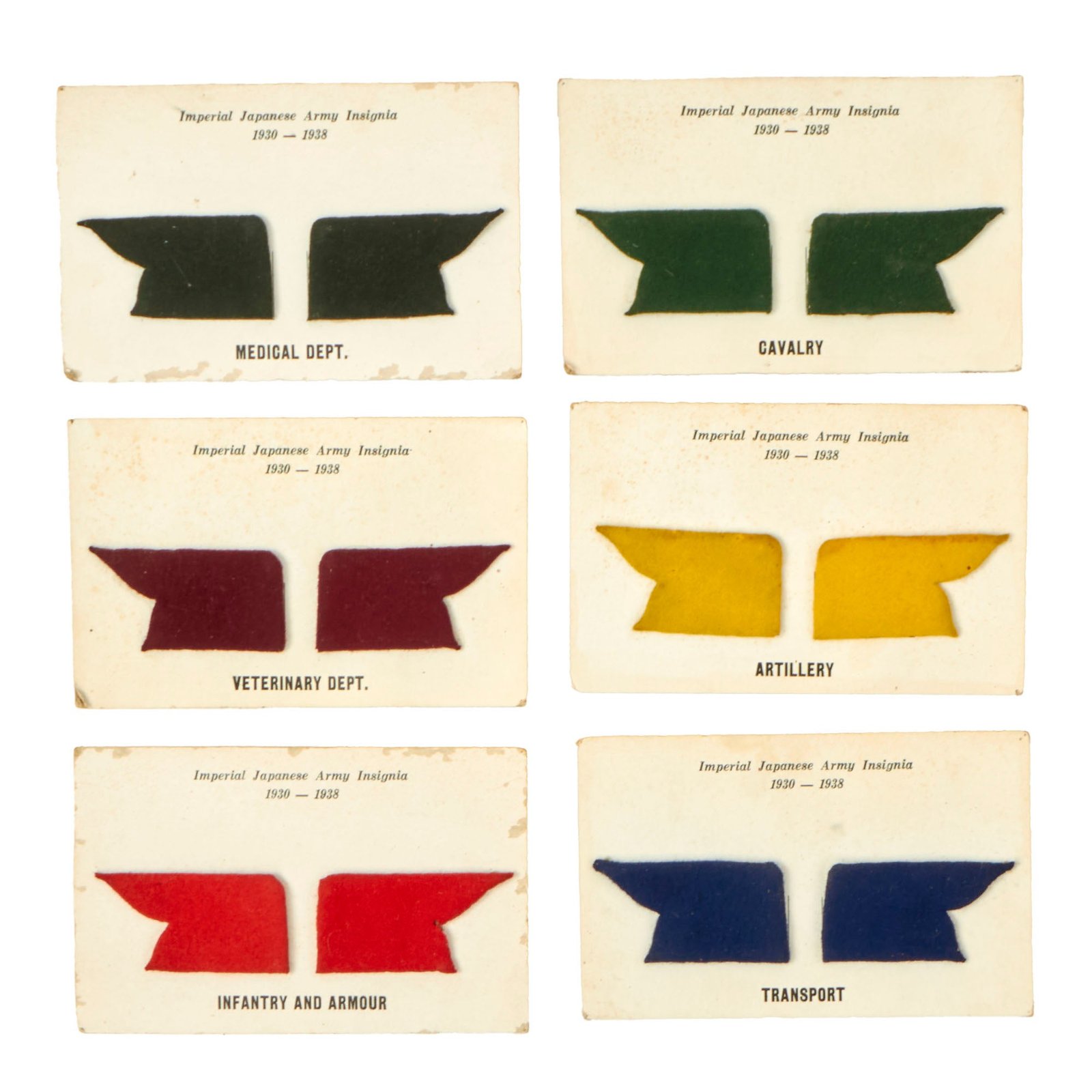 Buy Original Imperial Japanese Pre-WWII 1930-1938 Mounted Army Insignia Collar Tabs - Lot of 6 | Original Firearms Antique For Sale