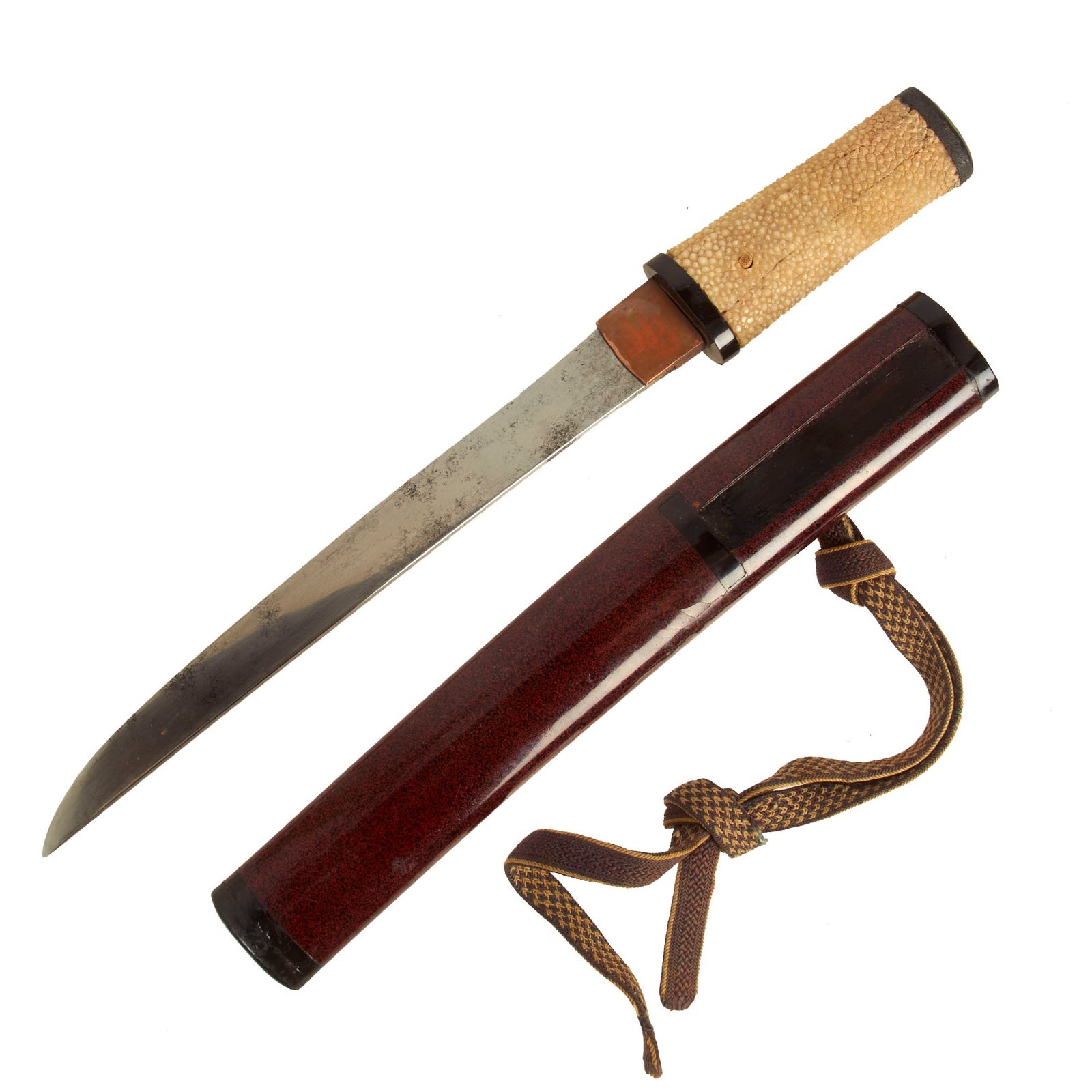 Buy Original Japanese Edo Period Tanto Short Sword with Traditional Handmade Blade, Lacquered Scabbard & Cord | Original Firearms Antique For Sale