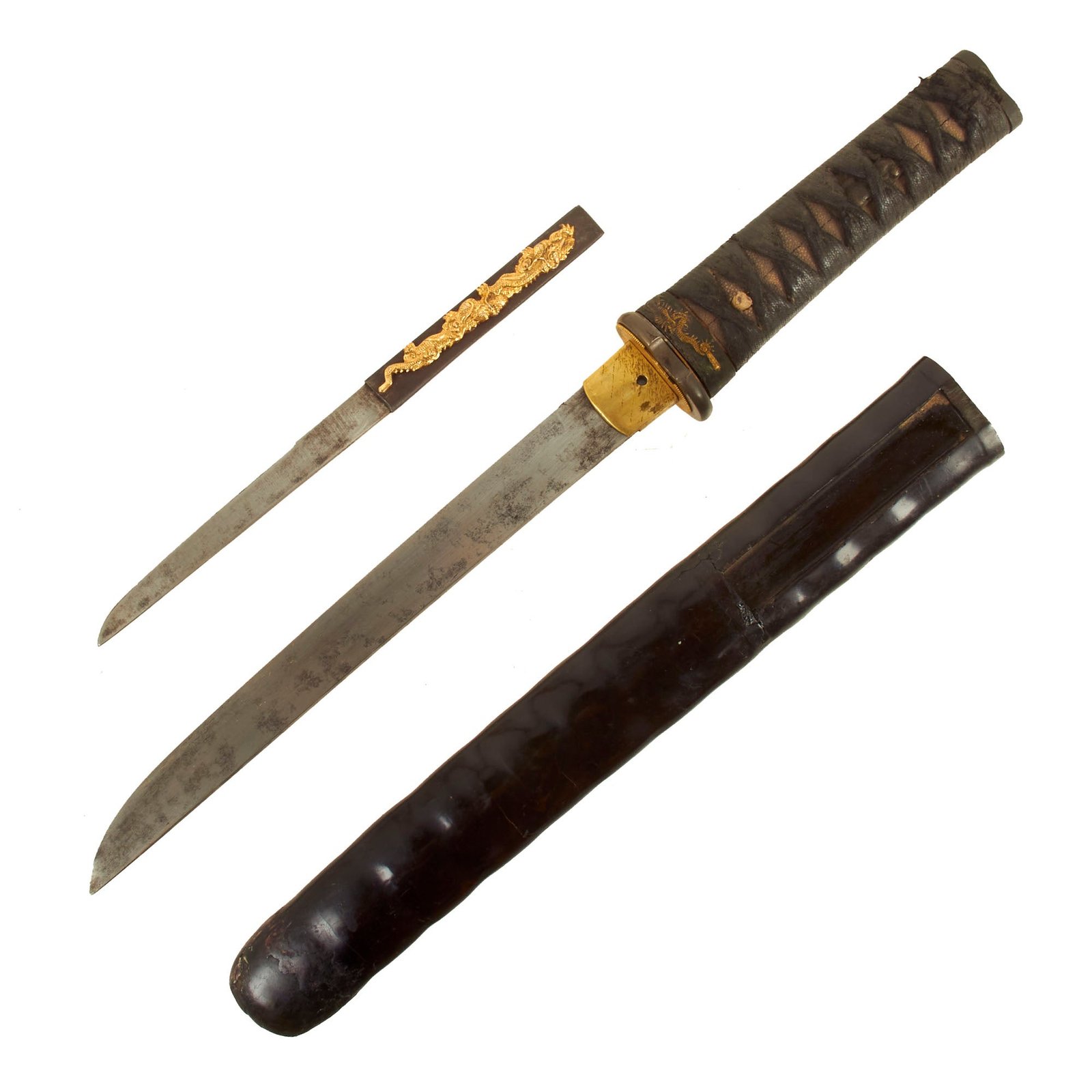 Buy Original Japanese Edo Period Tanto Short Sword with Handmade Blade, Kogatana & Lacquered Scabbard | Original Firearms Antique For Sale