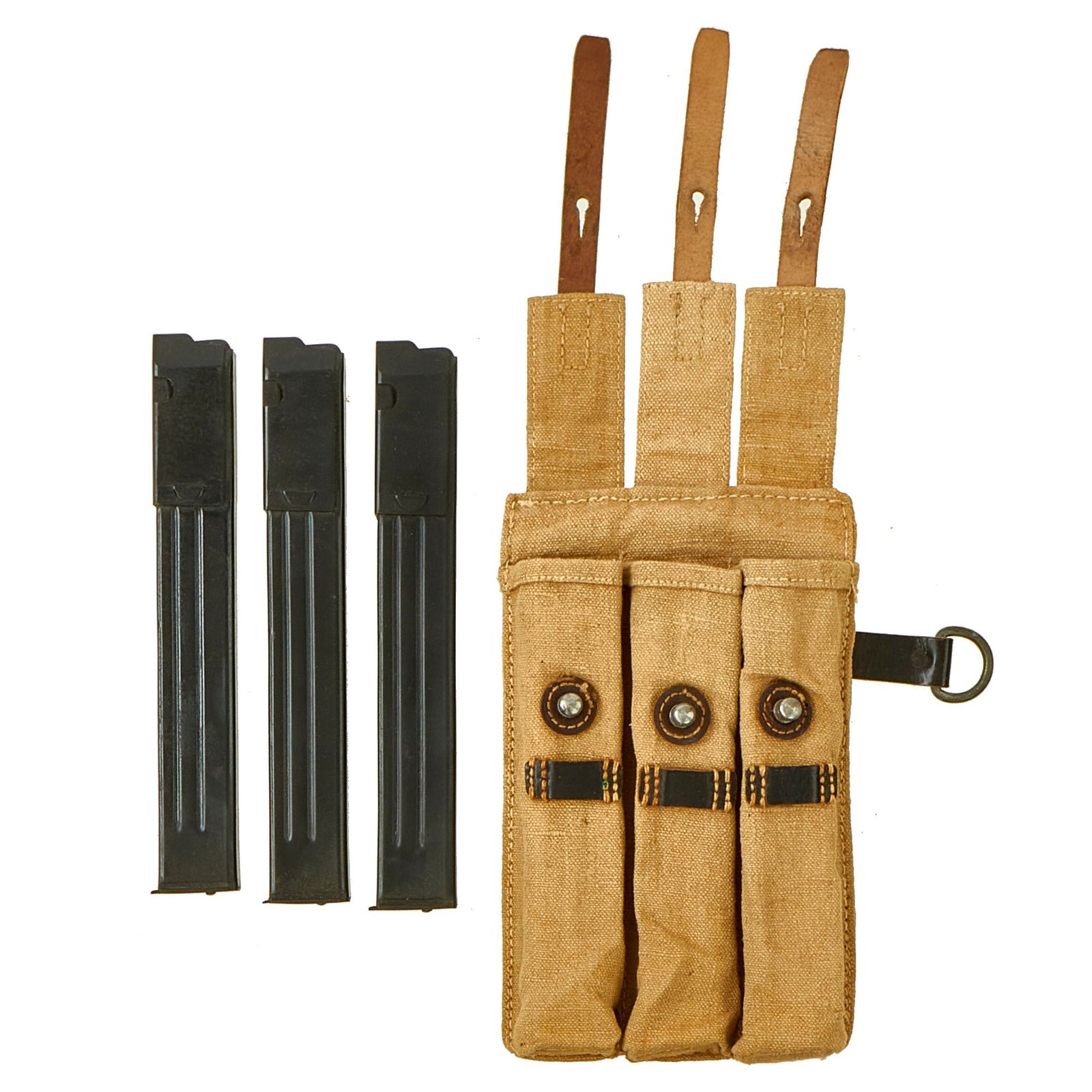 Buy Original German WWII 1943 Dated Left Side MP 40 Tropical Afrika Korps Magazine Pouch by Ernst Melzig with (3) Resin Mags | Original Firearms Antique For Sale