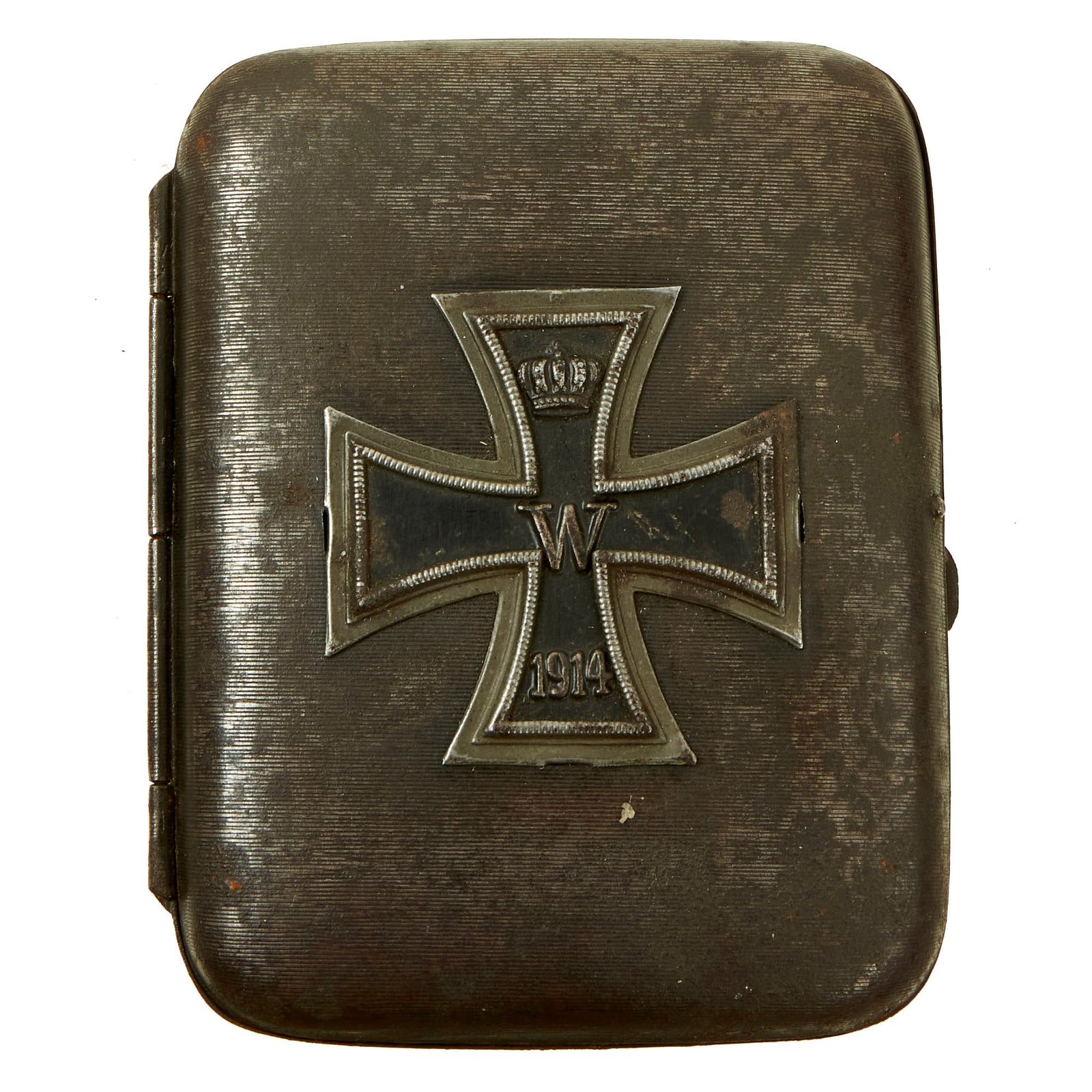 Buy Original Imperial German WWI Steel Cigarette Case with Iron Cross 1914 Device on Lid | Original Firearms Antique For Sale