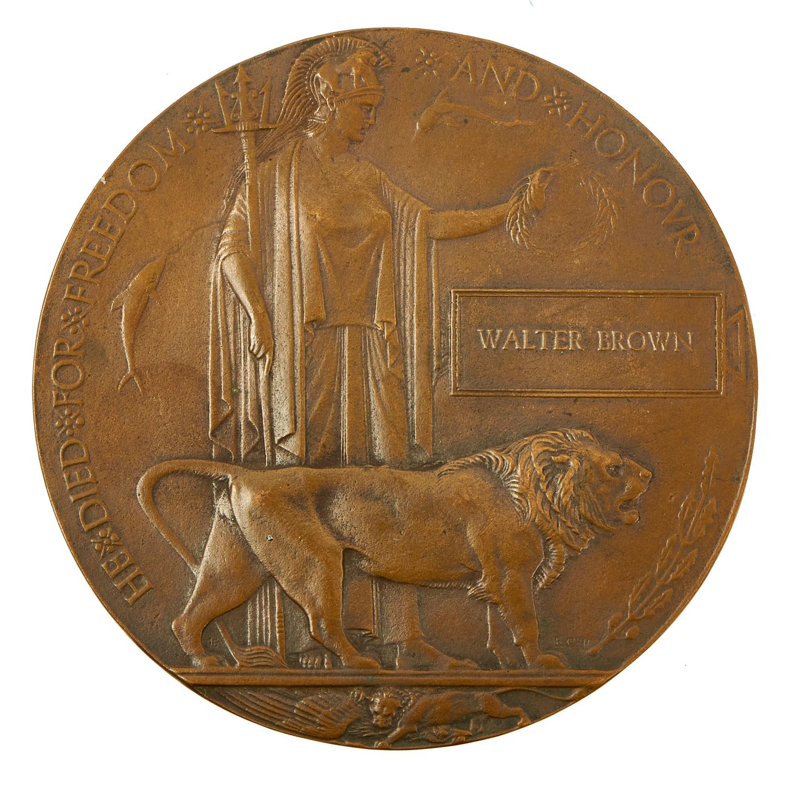 Buy Original British WWI KIA Death Penny Soldier Memorial - Walter Brown | Original Firearms Antique For Sale