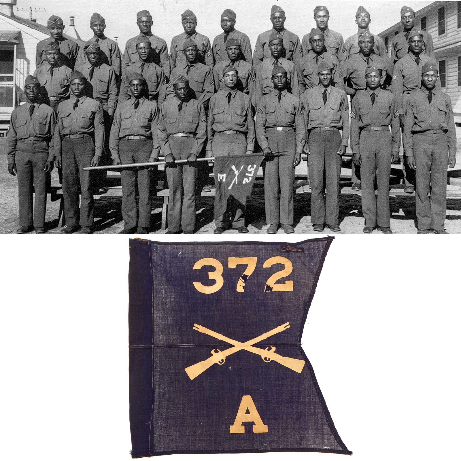 Buy Original WWII U.S. Army 372nd Infantry Regiment Swallowtail Guidon All-Black Unit - 19" x 20" | Original Firearms Antique For Sale