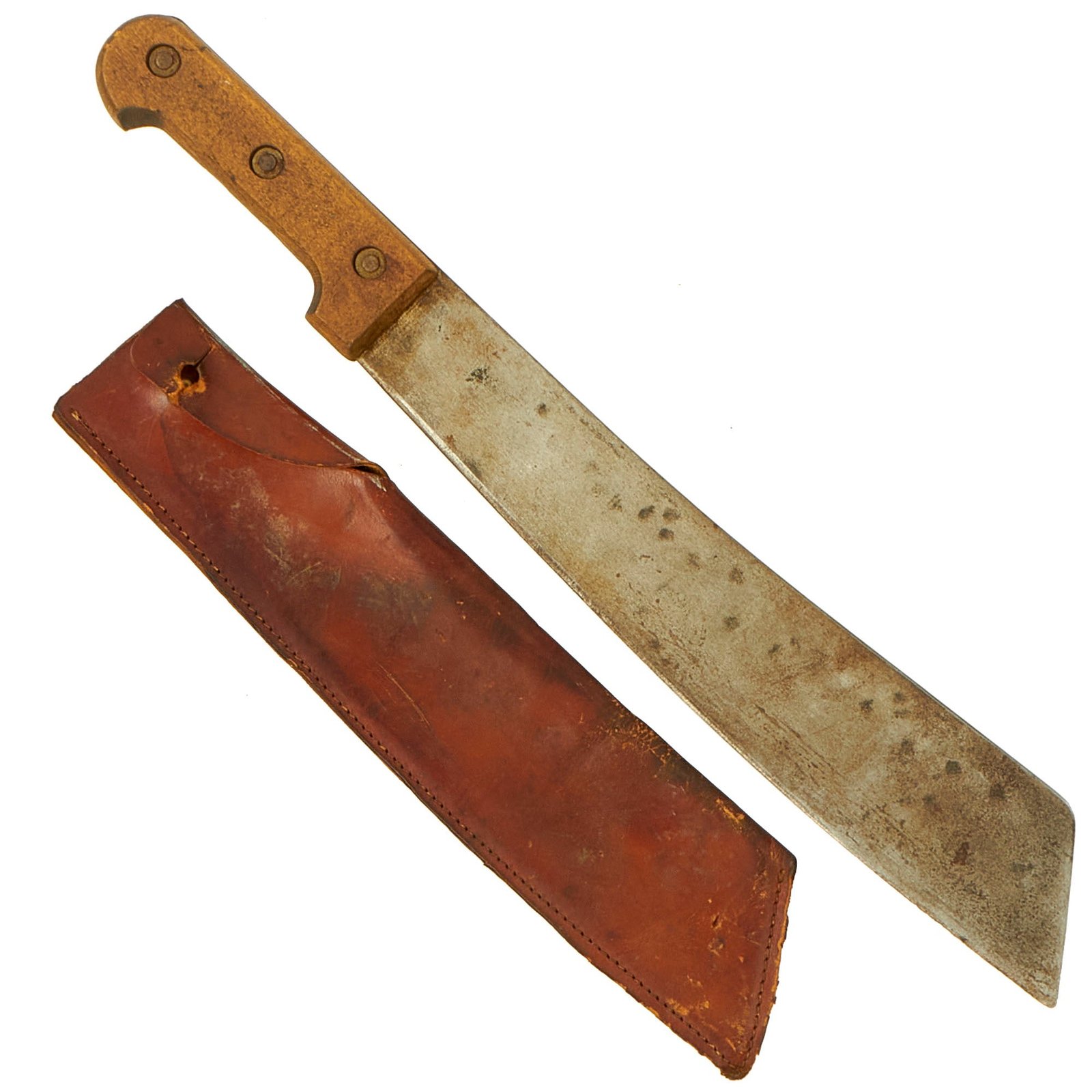 Buy Original French WWII Era Senegalese Tirailleurs Type Entrenching Machete with Leather Scabbard | Original Firearms Antique For Sale
