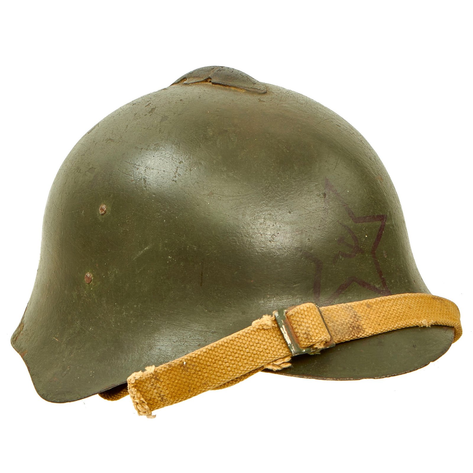 Buy Original WWII Soviet Union Named M36 Soviet SSh-36 "Gladiator" Steel Combat Helmet with SSh-39 Style Liner & Web Chinstrap - Complete | Original Firearms Antique For Sale