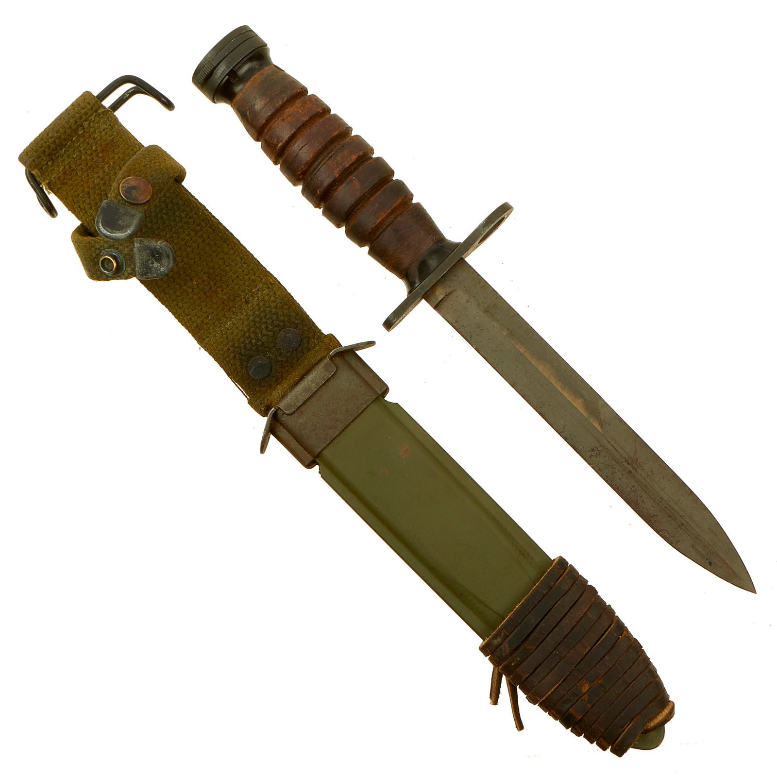 Buy Original U.S. WWII M4 Bayonet for the M1 Carbine by IMPERIAL with M8 Scabbard by B.M. Co | Original Firearms Antique For Sale