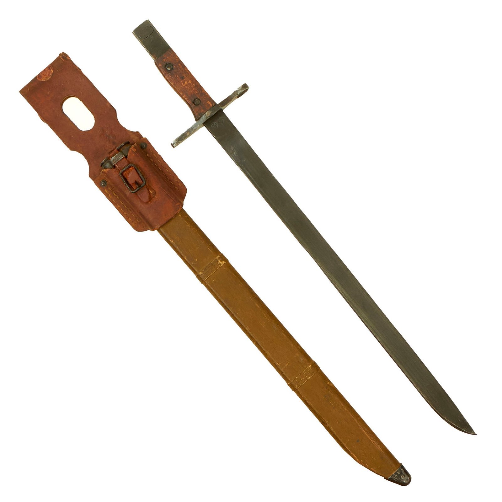 Buy Original Japanese Late WWII Arisaka Type 30 Last Ditch Bayonet with Wood Scabbard and Rubberized Canvas Frog by Toyoda Automatic Loom | Original Firearms Antique For Sale