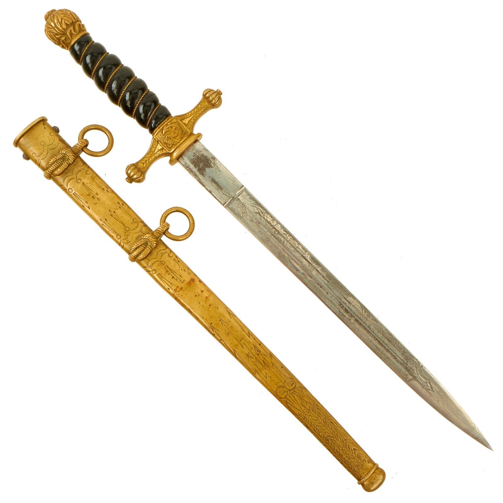 Buy Original Rare German Weimar Model 1919/1921 Reichsmarine Naval Dagger by Alexander Coppel with Ball Pommel & Lightning Bolt Scabbard | Original Firearms Antique For Sale
