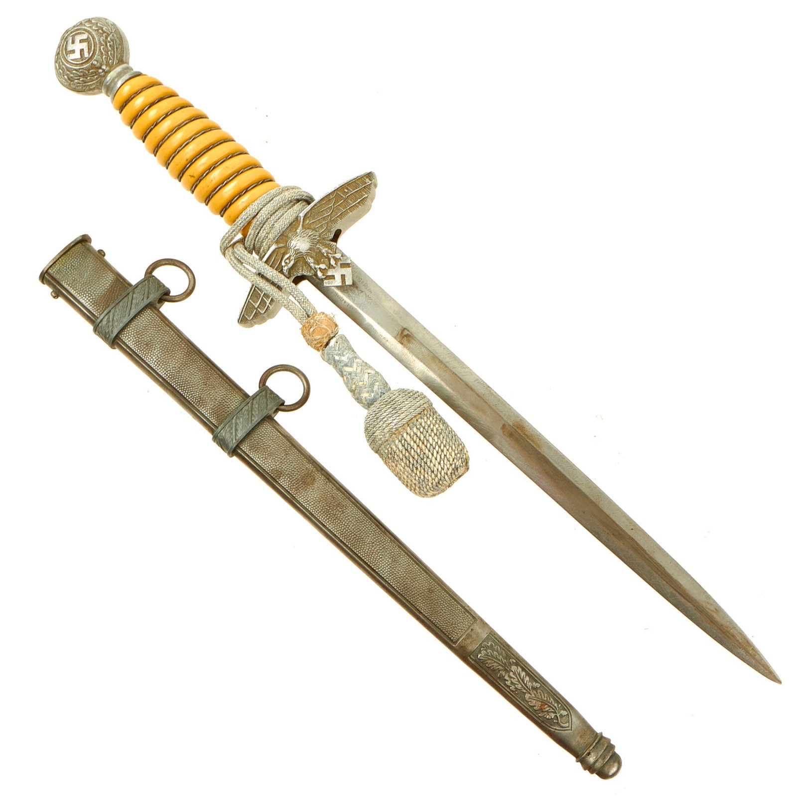 Buy Original WWII German 2nd Model Luftwaffe Dagger by Rare Maker Rudolf Büchel with Portepee & Scabbard | Original Firearms Antique For Sale