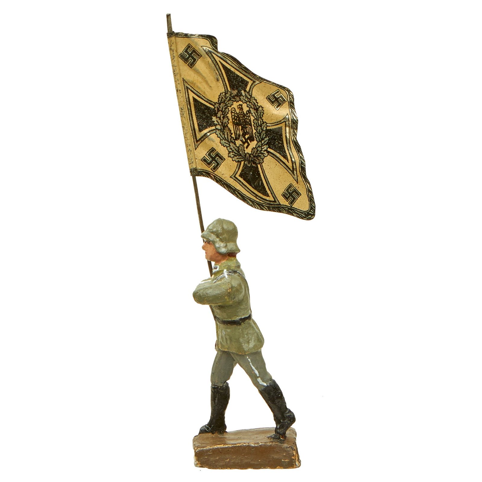 Buy Original German Pre-WWII Elastolin 70mm Toy Soldier with Lithograph Print Army Infantry Standard | Original Firearms Antique For Sale