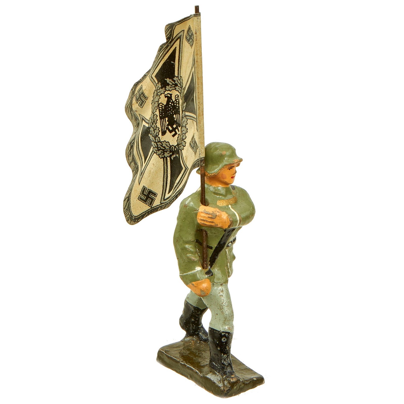 Buy Original German Pre-WWII Elastolin 70mm Toy Soldier with Lithograph Print Army Infantry Standard | Original Firearms Antique For Sale