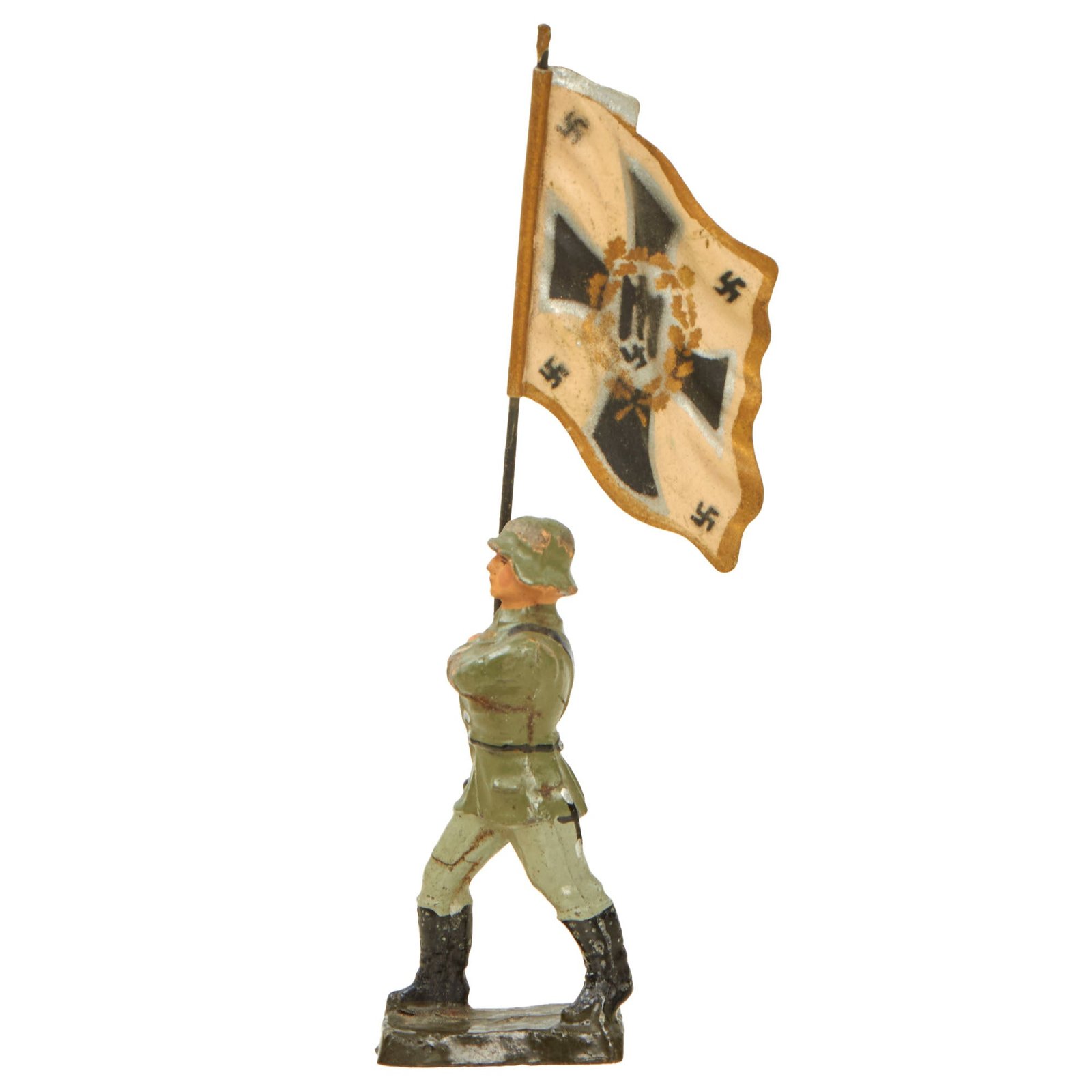 Buy Original German Pre-WWII Elastolin 70mm Toy Soldier with Stenciled Army Infantry Standard | Original Firearms Antique For Sale