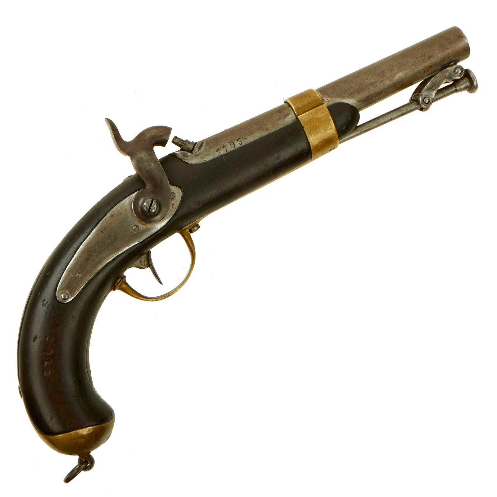Buy Original French Modèle 1837 Navy Percussion Pistol made at Châtellerault Arsenal with Belt Hook - Serial 2703 | Original Firearms Antique For Sale