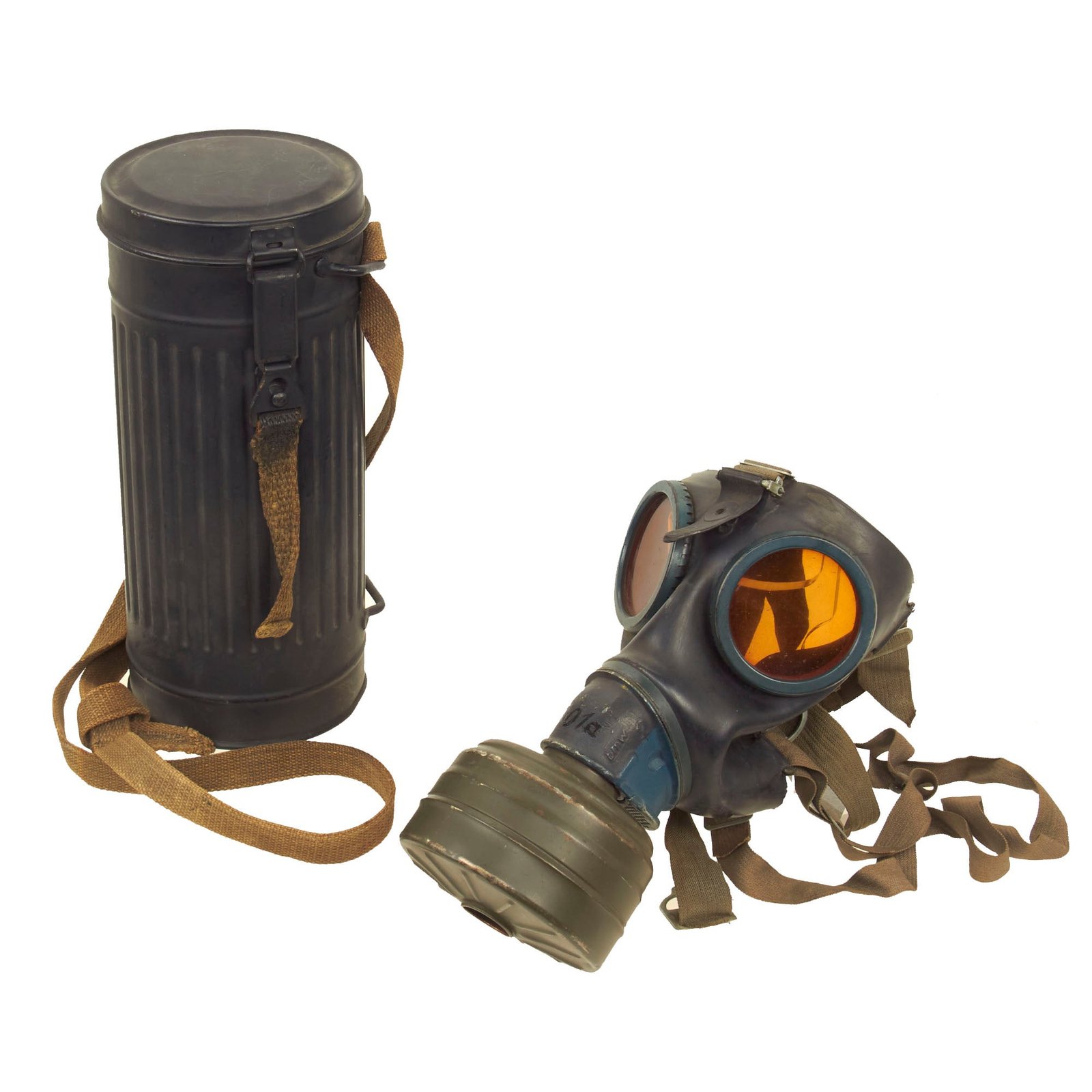 Buy Original German WWII Named M38 Gas Mask by BMW in Size 3 with Filter & Named Canister - dated 1943 - Magnetic Fittings | Original Firearms Antique For Sale