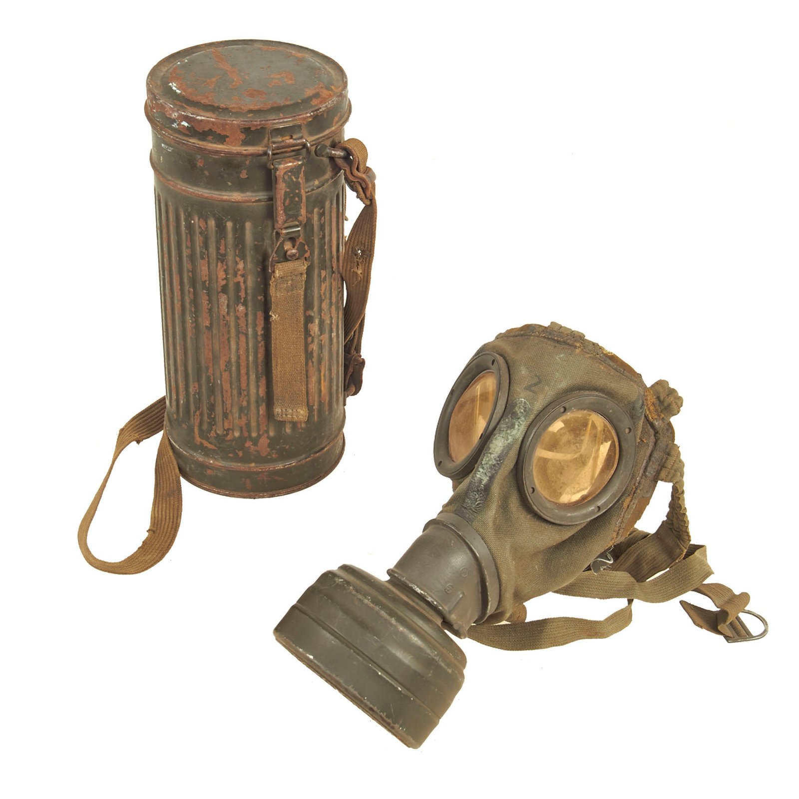 Buy Original German WWII Named M30 2nd Model Size 2 Gas Mask by Draeger with Fe 37 Filter and Canister - Dated 1938 | Original Firearms Antique For Sale