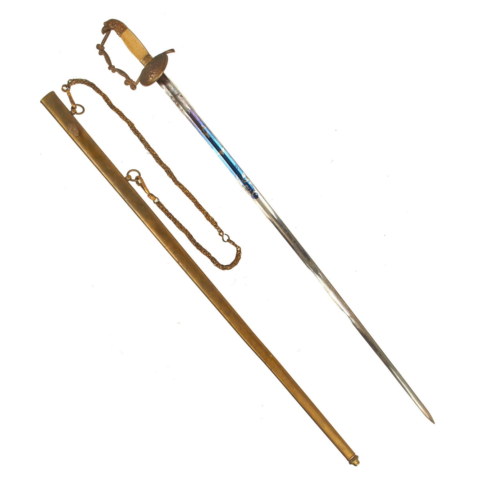 Buy Original U.S. M1830 Officer's Fire Blued / Etched Eagle Head Pommel Sword with Scabbard & Bullion Hanger | Original Firearms Antique For Sale