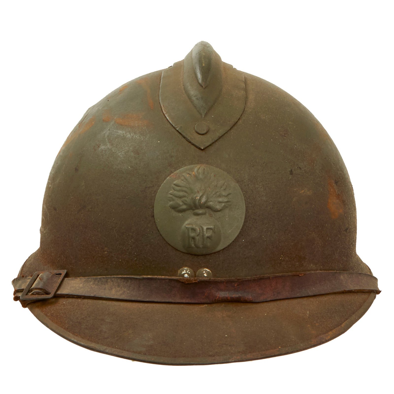 Buy Original French WWII M1926 Adrian Helmet with Chinstrap - Olive Green | Original Firearms Antique For Sale