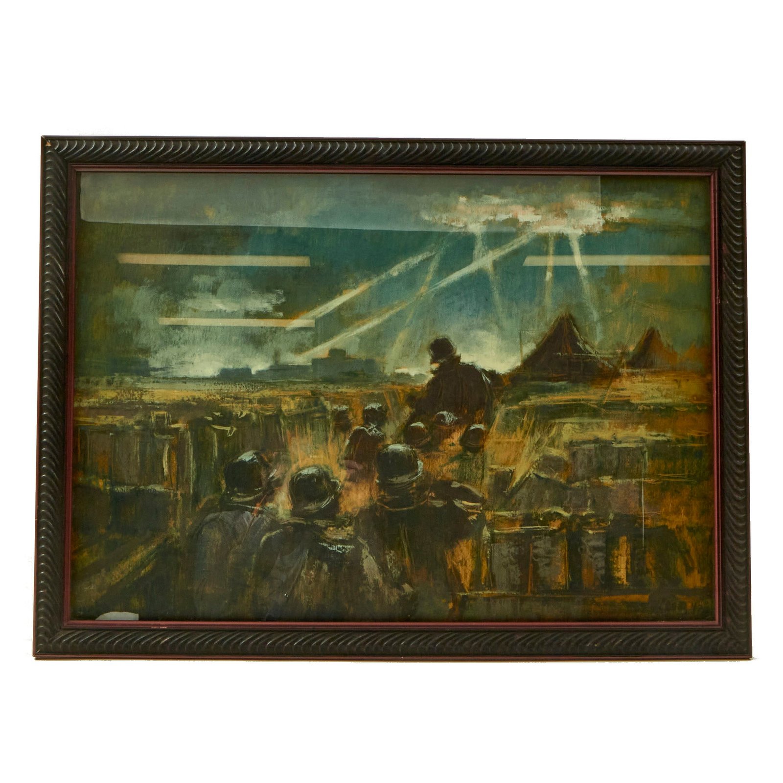 Buy Original German WWII 1942 Dated Framed Painting of Soldiers in the Trenches at Stalingrad by Known Artist Helmut Georg - 26" x 18" | Original Firearms Antique For Sale