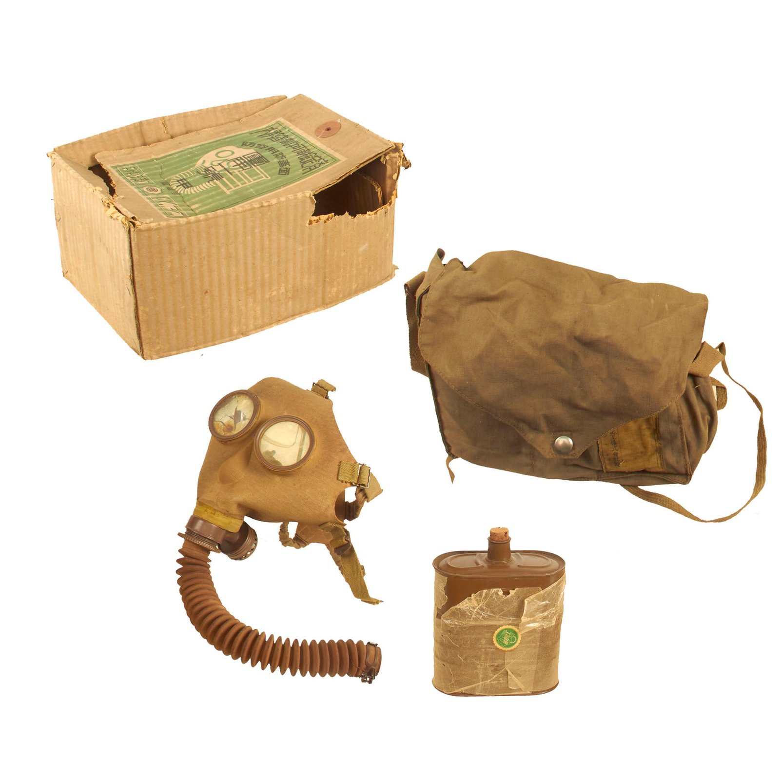 Buy Original Japanese WWII Unissued Civilian Type 99 Gas Mask with Hose, Filter & Bag in Original Box - dated 1940 | Original Firearms Antique For Sale