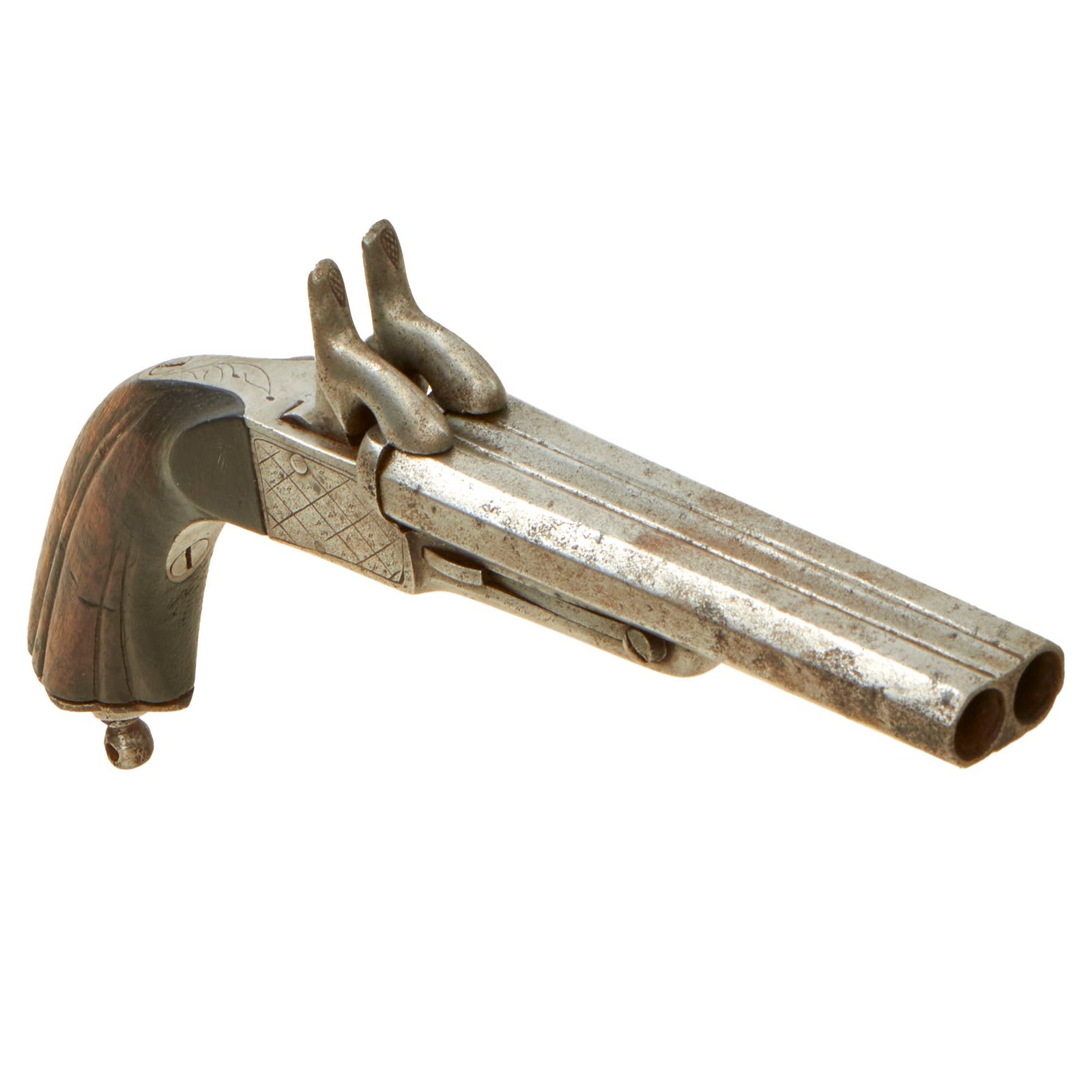 Buy Original U.S. Civil War Era Belgian 11mm Pinfire Double Barrel Pistol with Hidden Triggers - circa 1855 | Original Firearms Antique For Sale