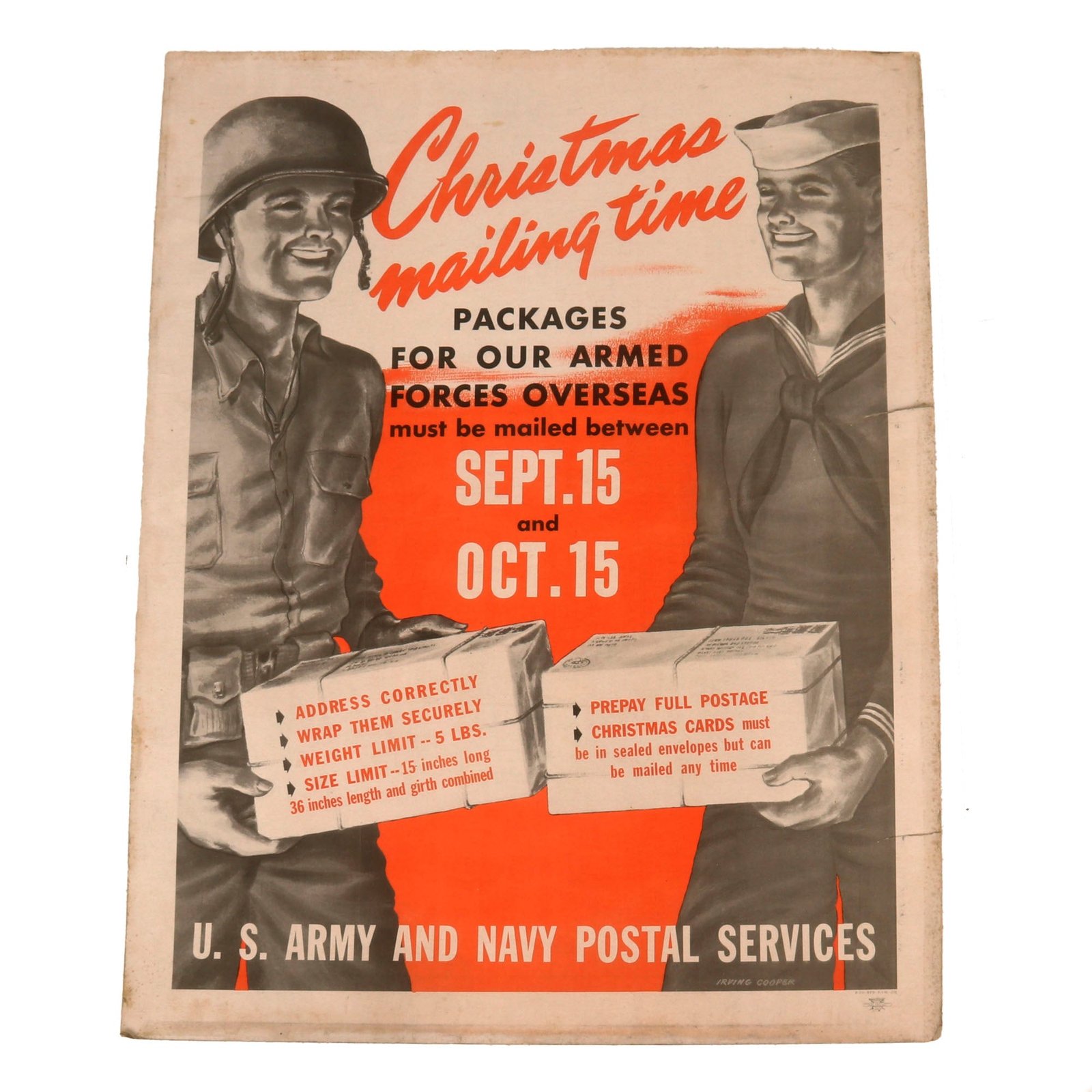 Buy Original U.S. WWII Christmas Mailing Time Army & Navy Postal Services Poster - 22 x 28” | Original Firearms Antique For Sale