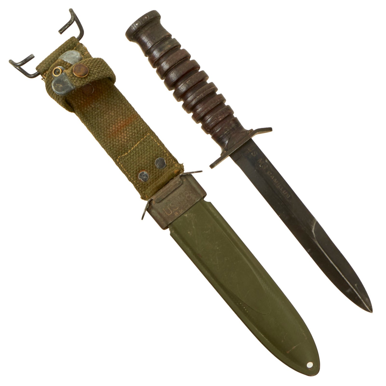Buy Original U.S. WWII M3 Blade Marked Fighting Knife by Camillus with M8 Scabbard | Original Firearms Antique For Sale
