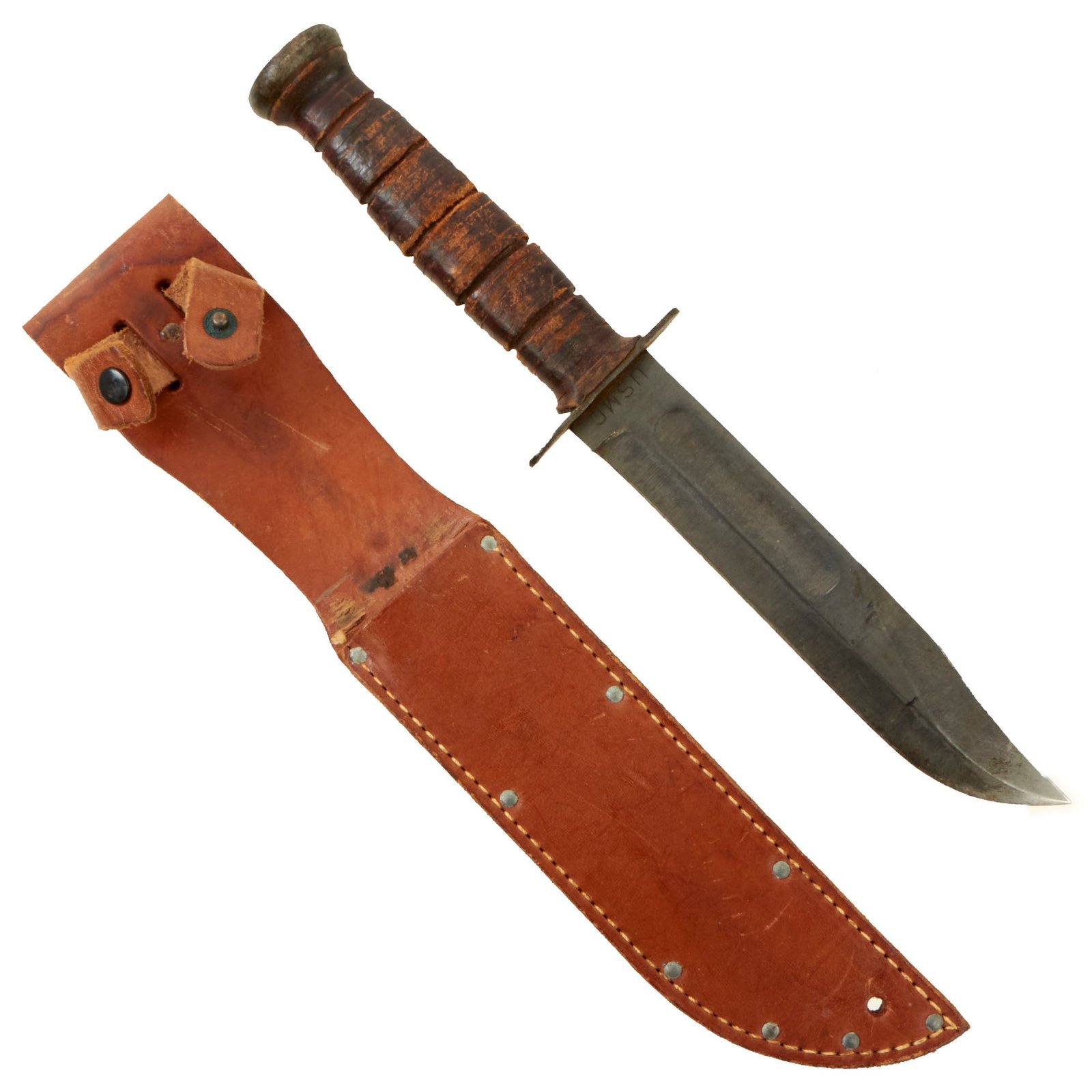 Buy Original U.S. WWII Service Used USMC Mark 2 KA-BAR Fighting Knife With Leather Sheath | Original Firearms Antique For Sale