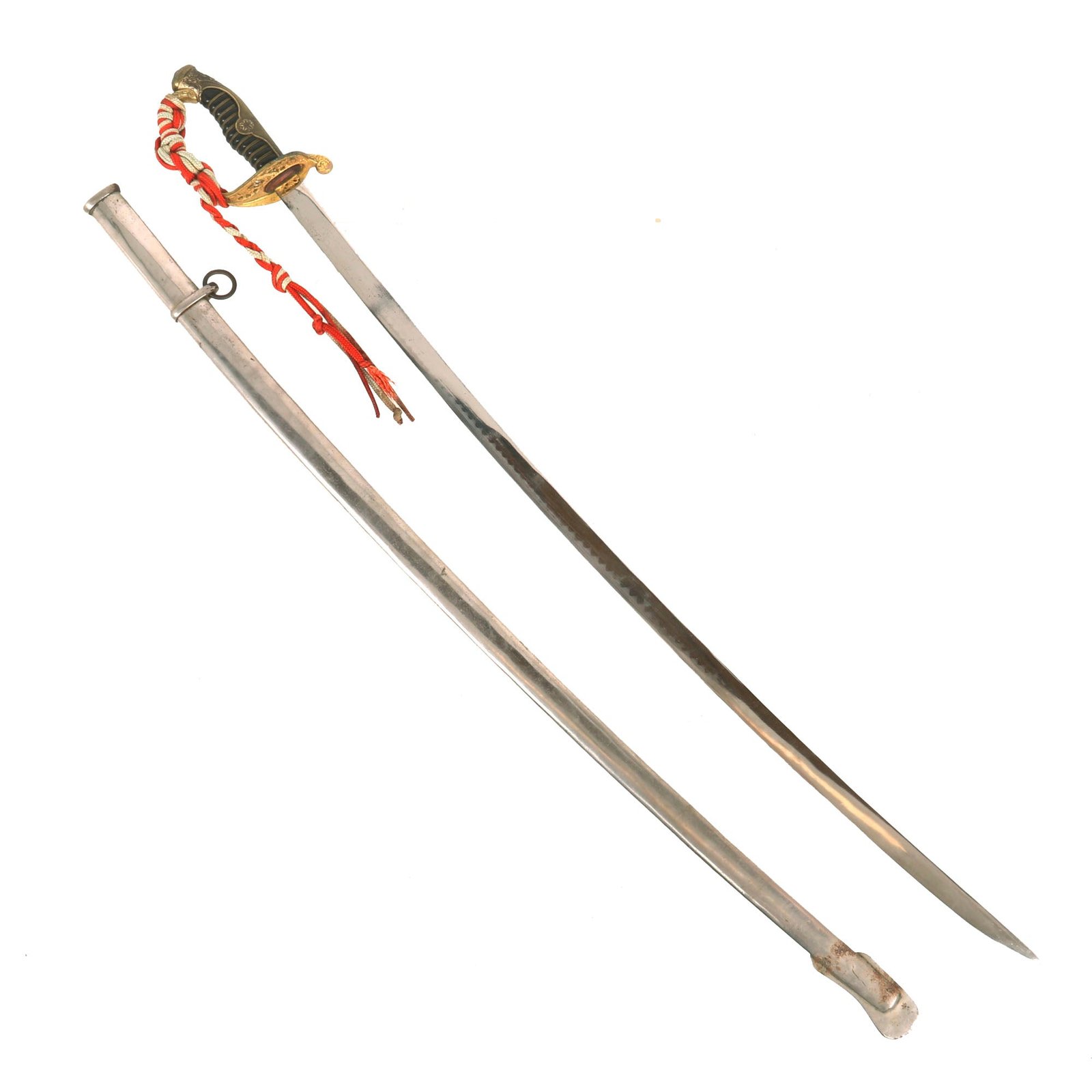 Buy Original Imperial Japanese WWII Army Type 19 Kyu-Gunto Nickel-Plated Parade Officer’s Sword with Scabbard & Partial Tassel | Original Firearms Antique For Sale