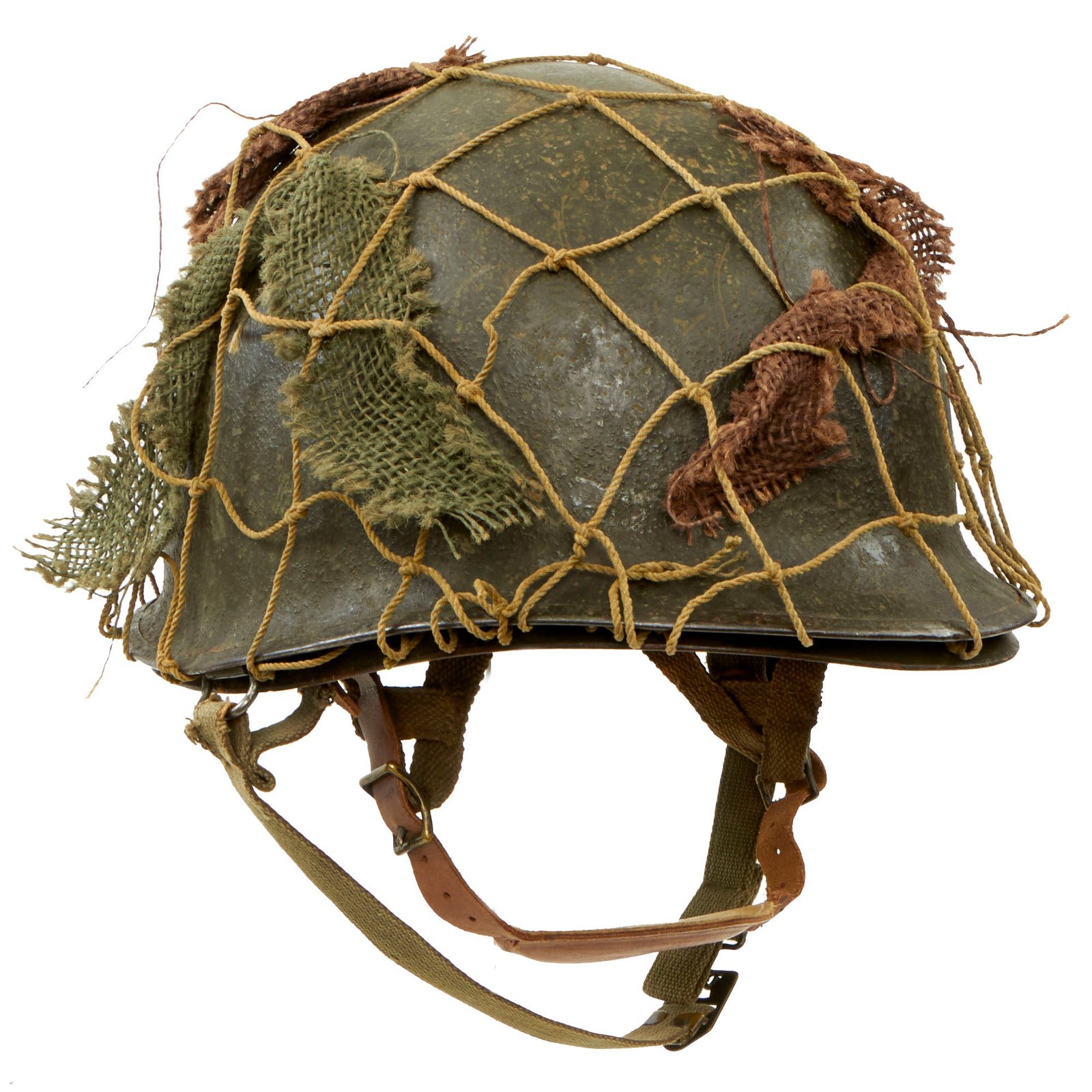 Buy Original WWII U.S. Late War Produced Netted With Scrim M-1C Paratrooper Helmet With Westinghouse Jump Liner - Named To 1st Lieutenant George Santiago | Original Firearms Antique For Sale