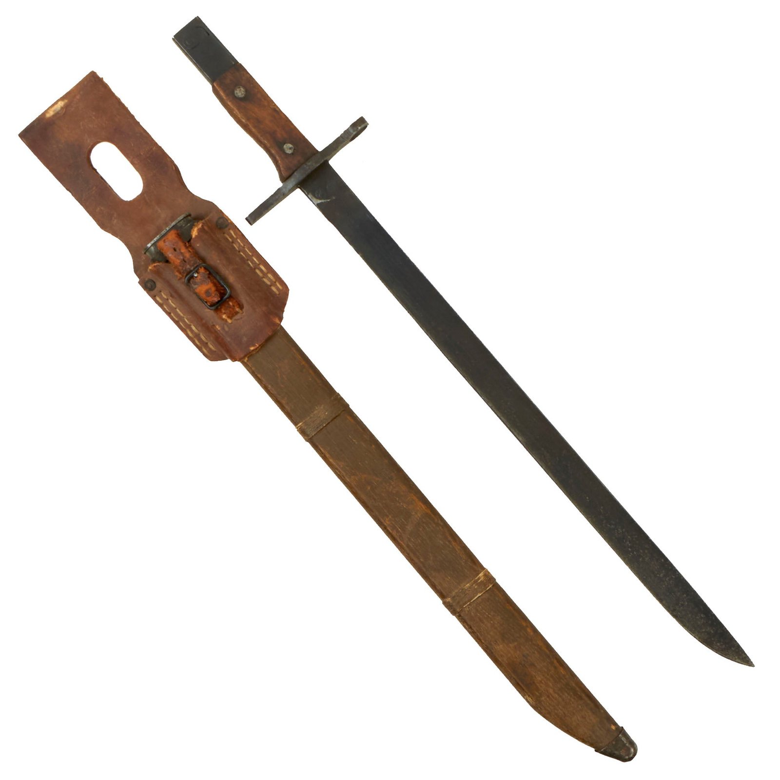 Buy Original Japanese Late WWII Arisaka Type 30 Last Ditch Bayonet with Wood Scabbard and Rubberized Canvas Frog by Toyoda Automatic Loom | Original Firearms Antique For Sale