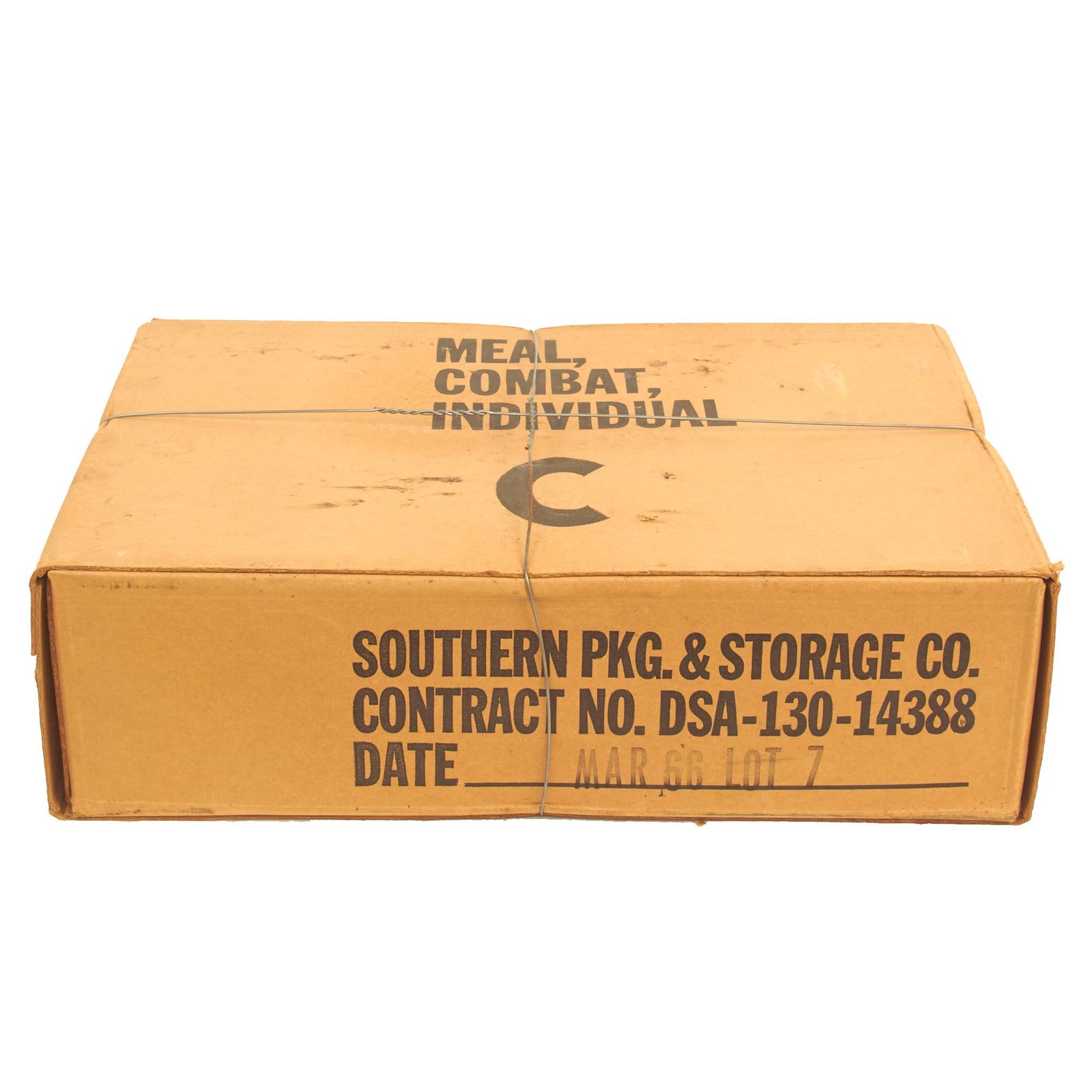 Buy Original U.S. Vietnam War Sealed and Unopened Type C Field Ration “C-Rat” by Southern Package & Storage Co. - Dated March 1966 | Original Firearms Antique For Sale