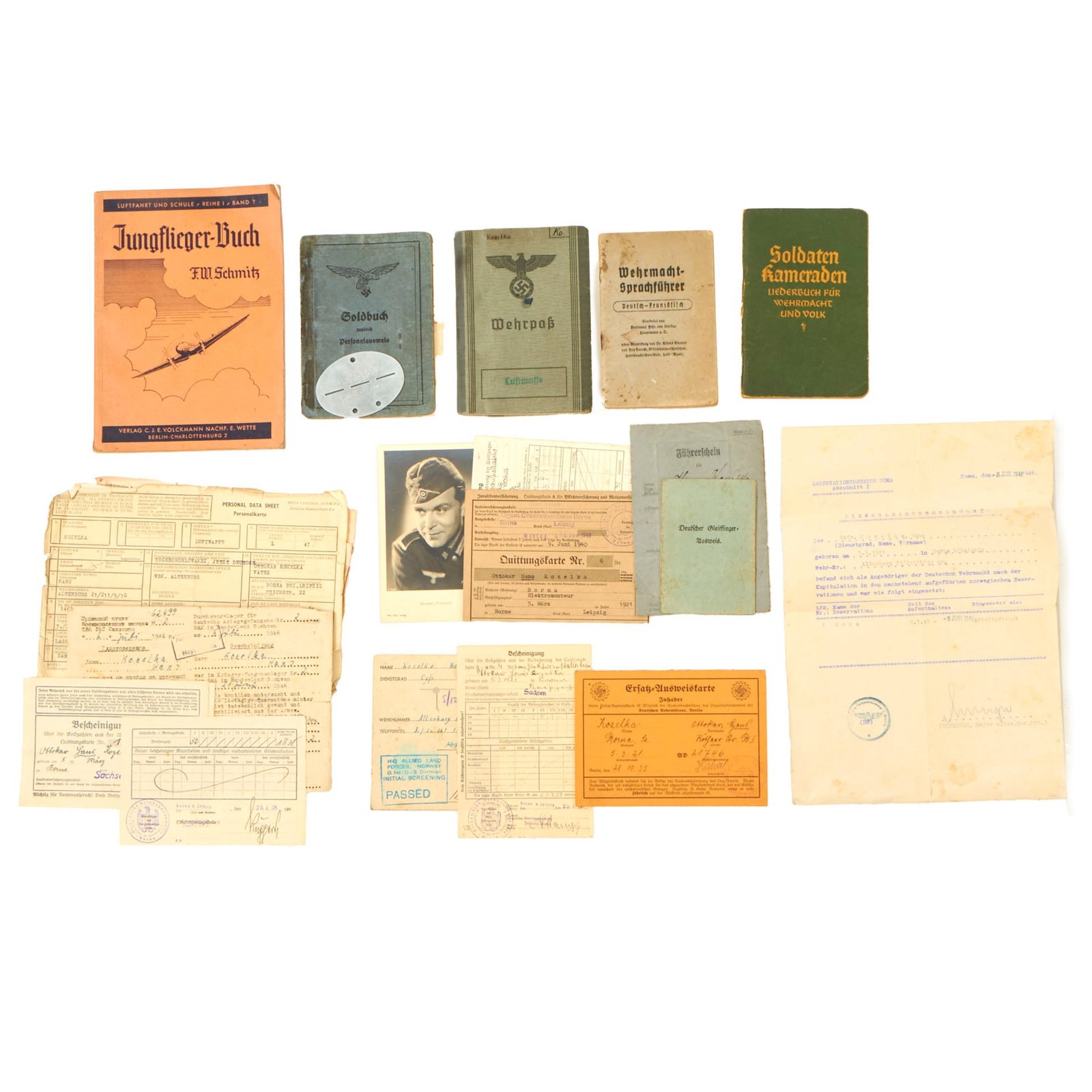 Buy Original German WWII Luftwaffe Large Identification and Document Grouping of Hans Kozelka - Held as POW In Norway | Original Firearms Antique For Sale