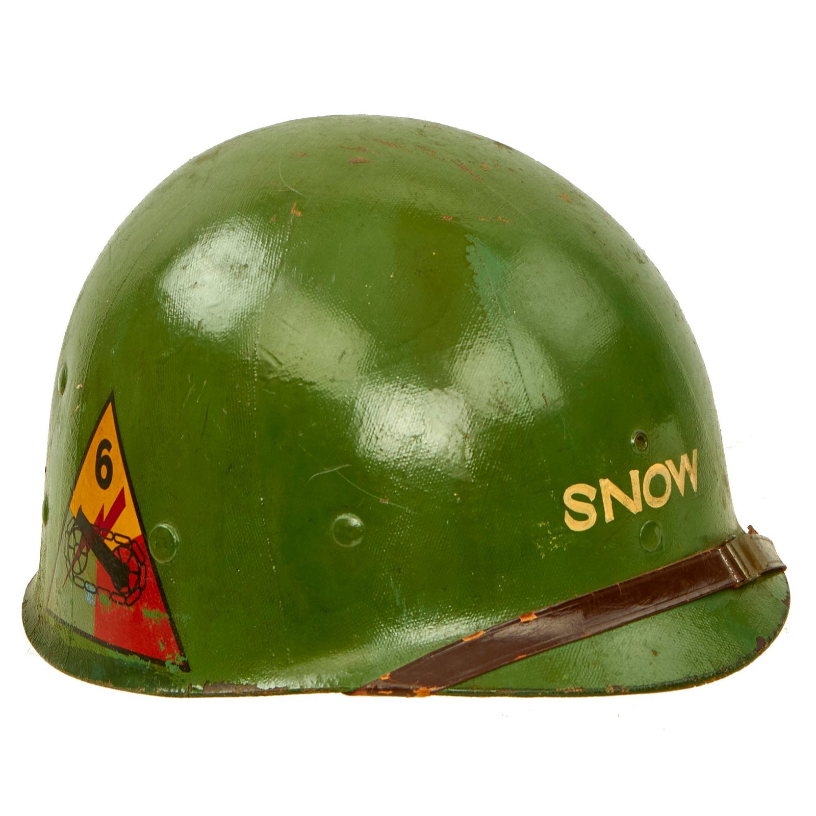 Buy Original Occupation Period Named M1 Helmet Liner Marked 52nd Armored Engineer Battalion with Early "Green Buckle" Chinstrap | Original Firearms Antique For Sale