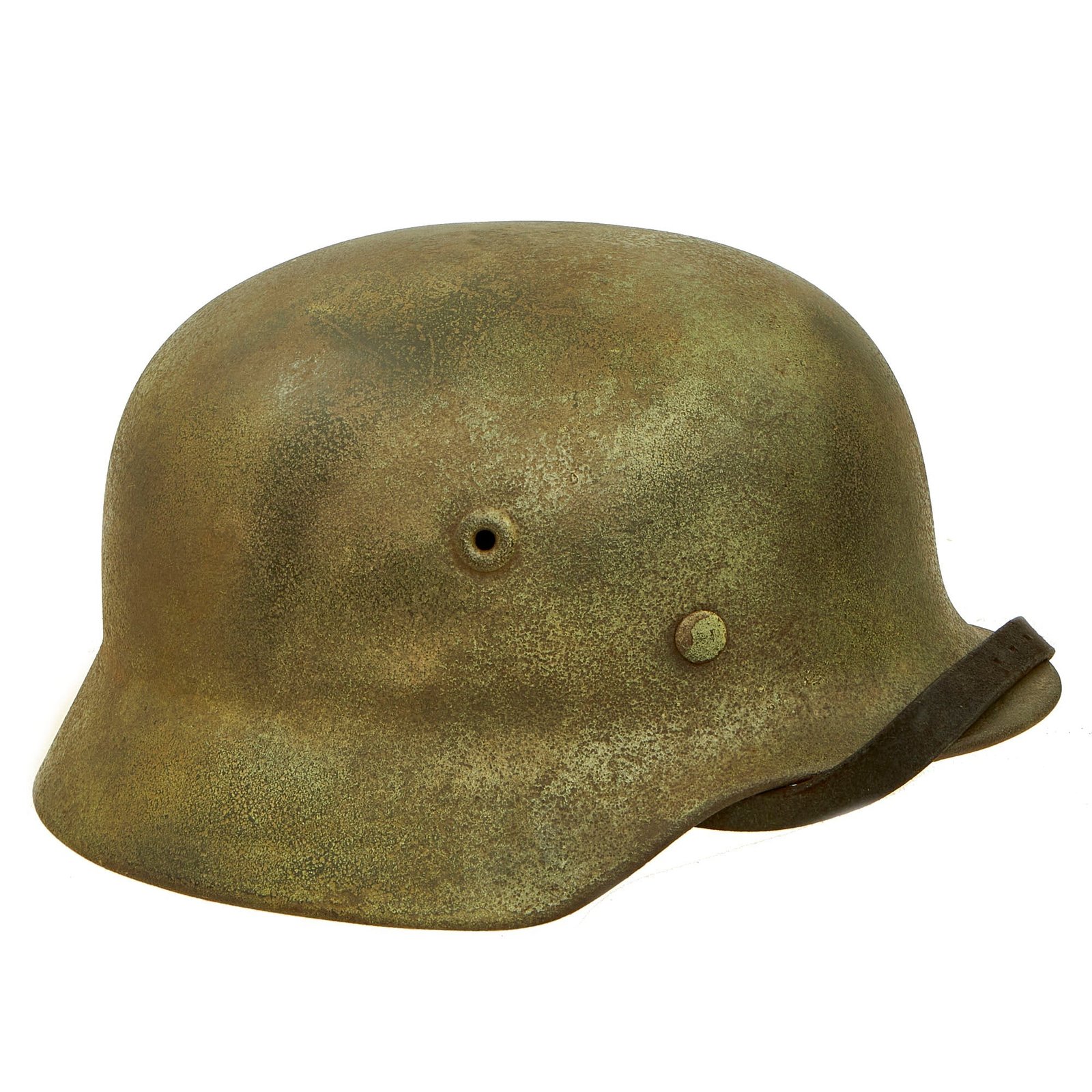 Buy Original German WWII Service Worn Army Heer M40 Camouflage Paint Steel Helmet with Liner & Chinstrap - Q66 | Original Firearms Antique For Sale