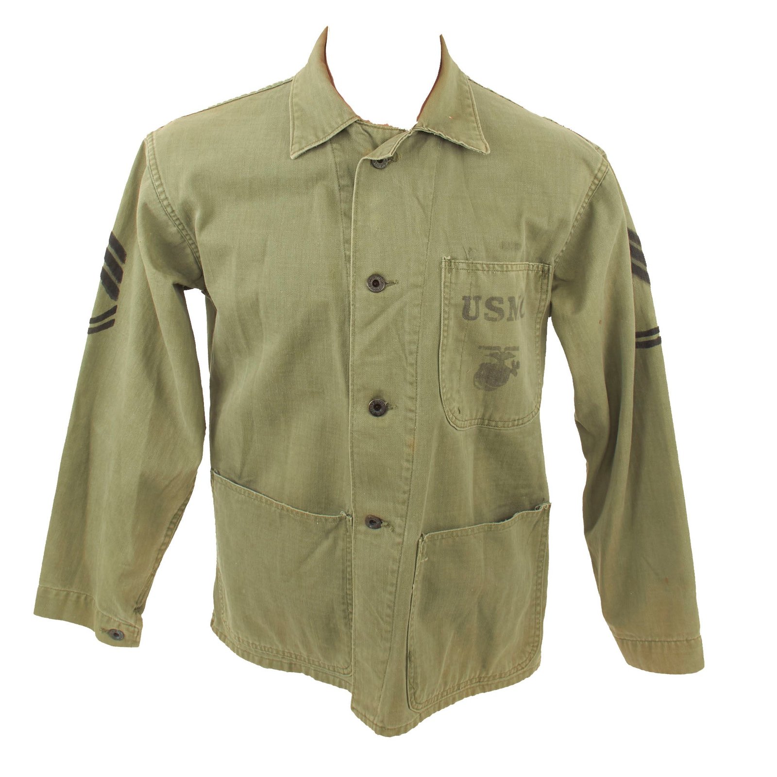 Buy Original U.S. WWII Named USMC HBT Herringbone Twill P41 Combat Jacket With Gunnery Sergeant Chevrons | Original Firearms Antique For Sale