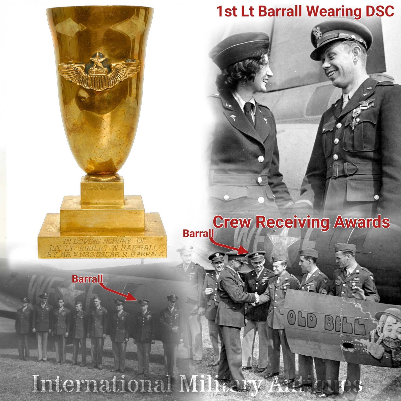Buy Original U.S. WWII Church Altar Flower Vase For DSC Recipient Bombardier 1st Lt. Robert Barrall, Member Of The Most Decorated Crew of the 305th Bombardment Group With The B-17 “Old Bill” | Original Firearms Antique For Sale