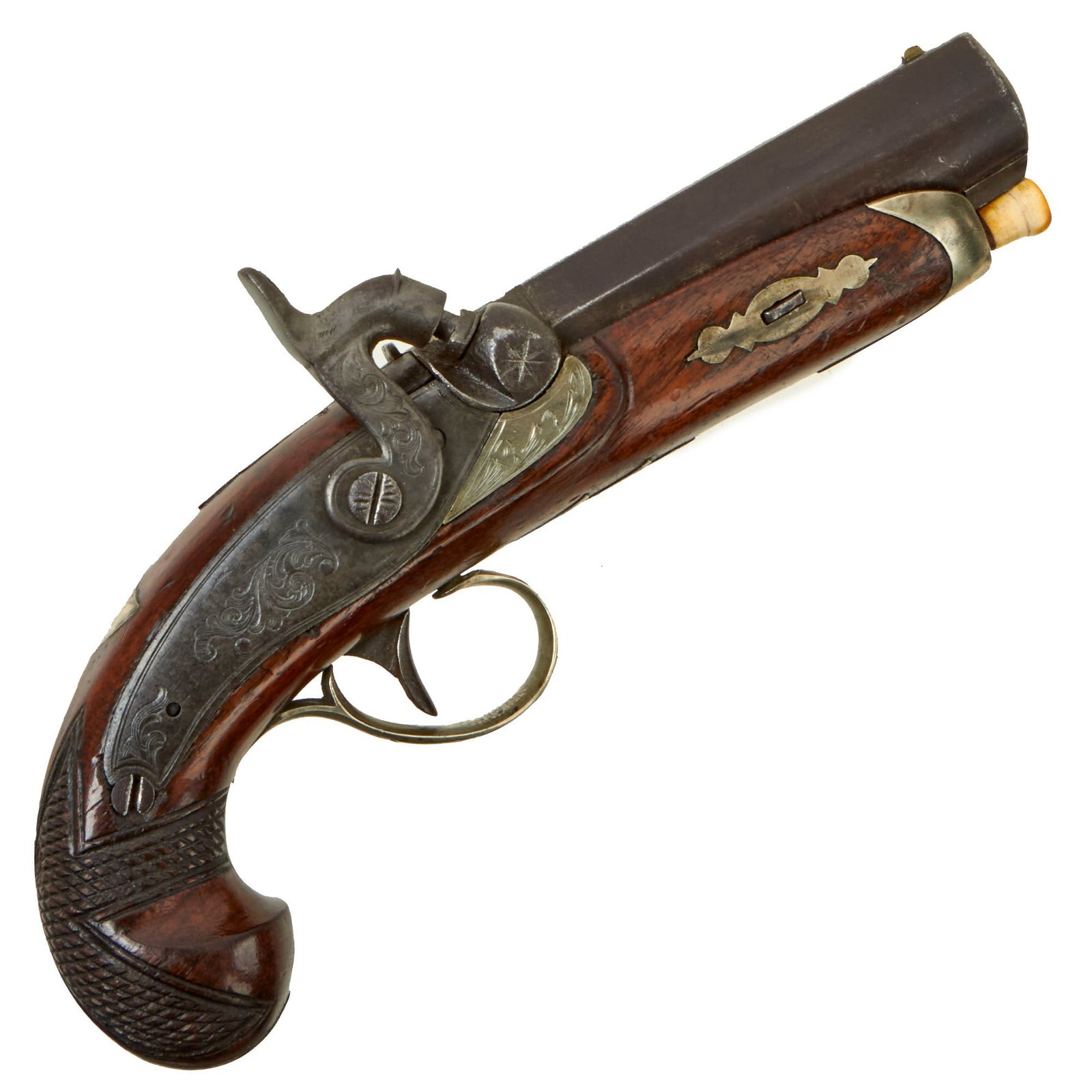 Buy Original U.S. Civil War Era Silver Mounted "Philadelphia Deringer" Style Pocket Percussion Pistol - circa 1860 | Original Firearms Antique For Sale