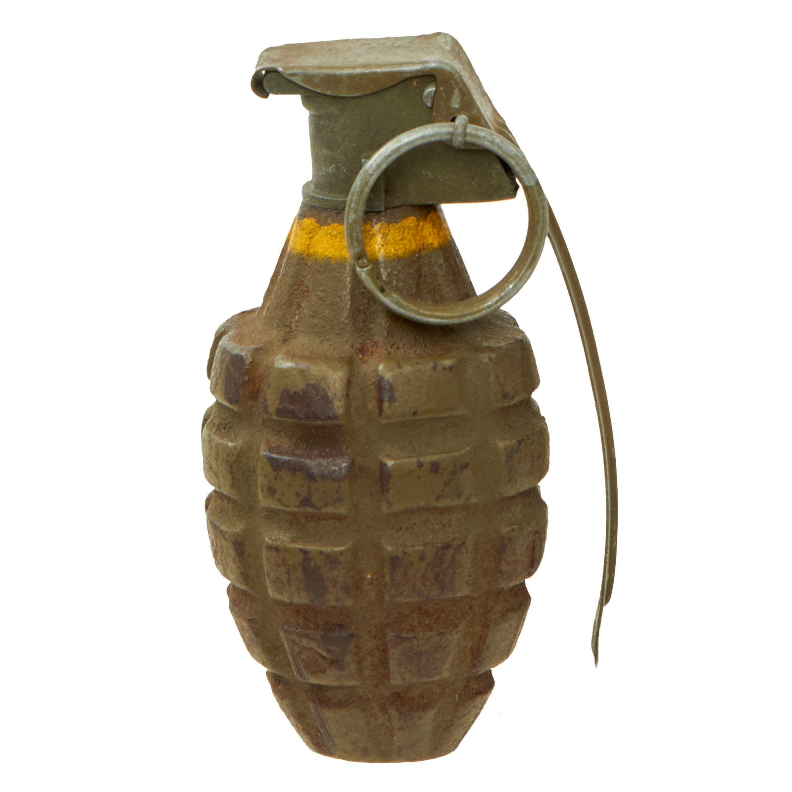 Buy Original U.S. WWII Inert MkII Pineapple Grenade with Yellow Ring & M10 Series Fuze | Original Firearms Antique For Sale