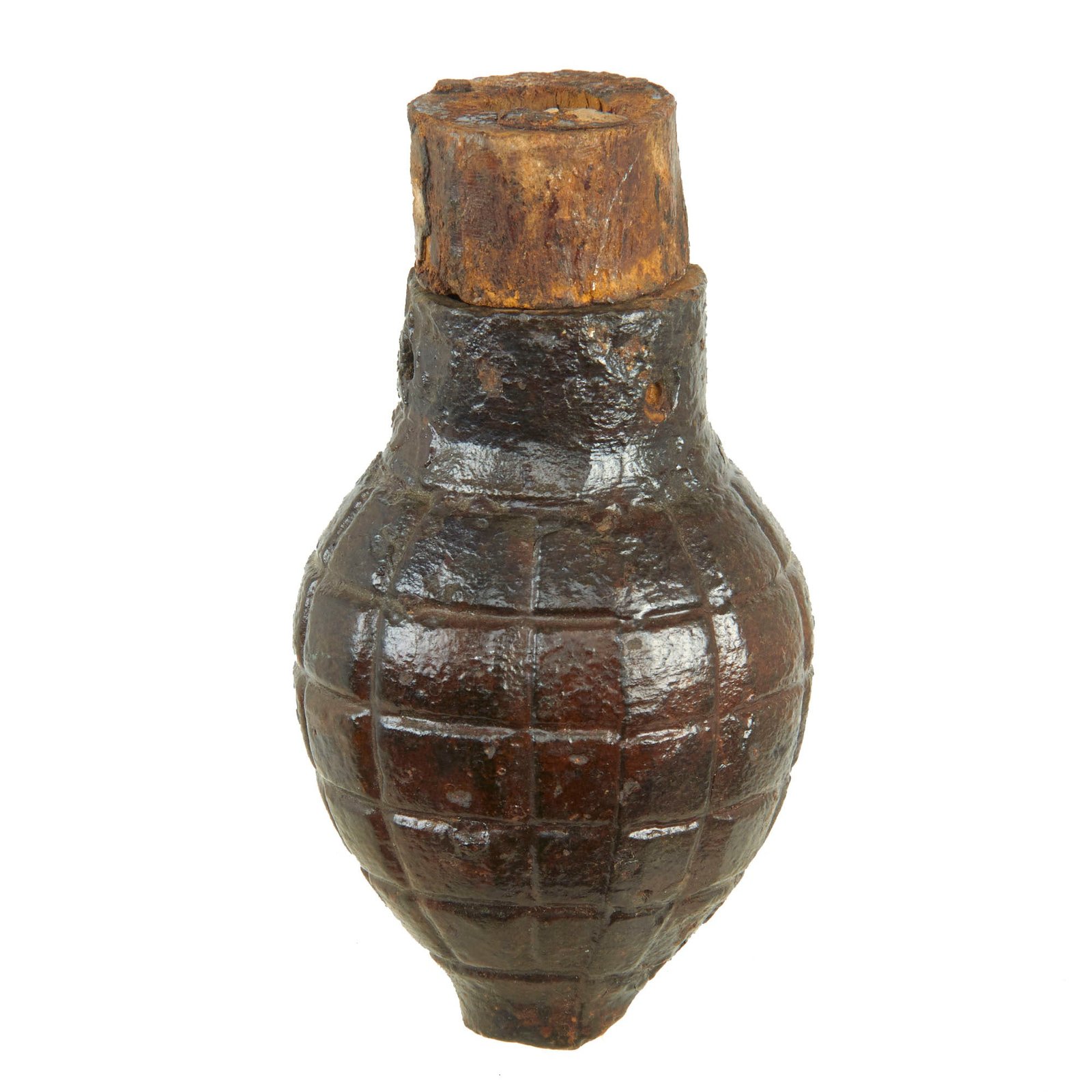 Buy Original French WWI Inert Foug M1916 Inert Lemon Grenade with Partial Wooden Top Plug - Citron modèle 1916 | Original Firearms Antique For Sale