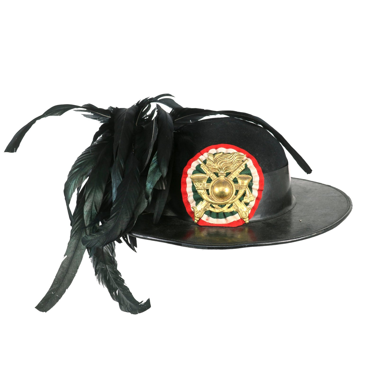 Buy Original WWII Italian Bersaglieri Infantry Regiment Officer Dress Hat with Feather Plume | Original Firearms Antique For Sale