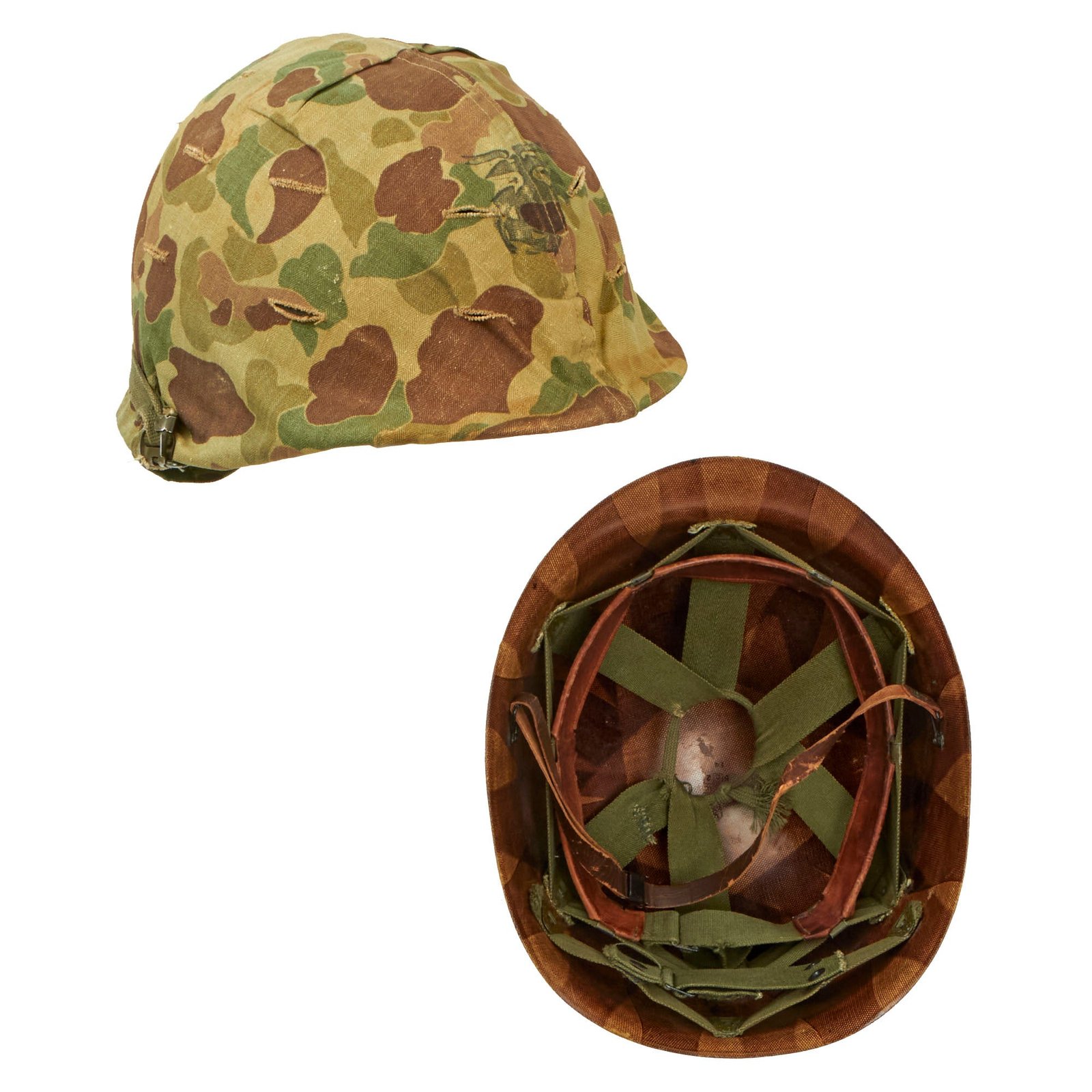 Buy Original U.S. Korean War USMC M1 Helmet with Westinghouse / CAPAC Liner and Blue Anchor 1953 USMC Cover With Stenciled Eagle, Globe and Anchor - Complete | Original Firearms Antique For Sale