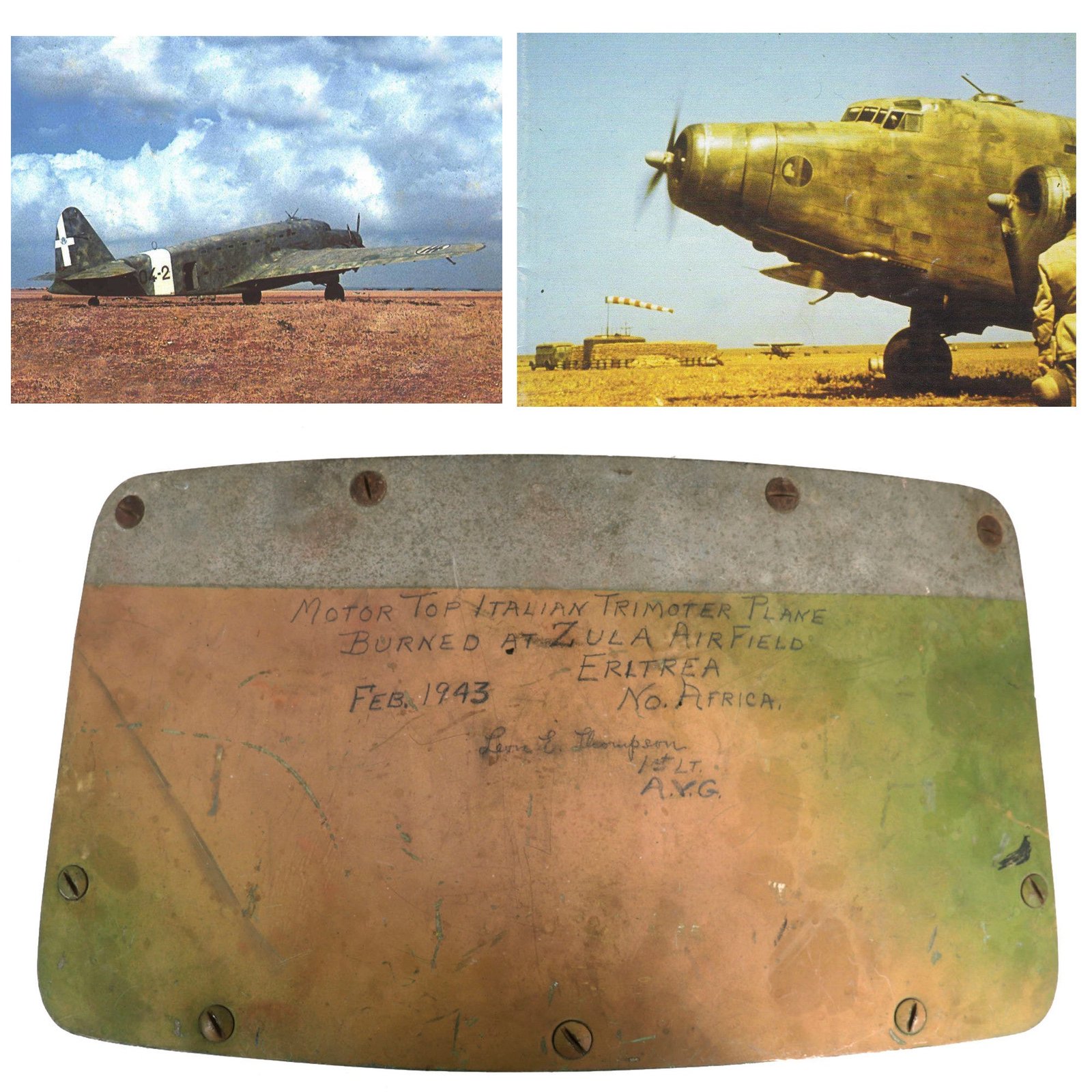 Buy Original Italian WWII Savoia-Marchetti SM.82 Bomber Engine Cover Section Captured In Eritrea by 1st. Lt. Leon E. Thompson, Project 19 A.V.G. | Original Firearms Antique For Sale