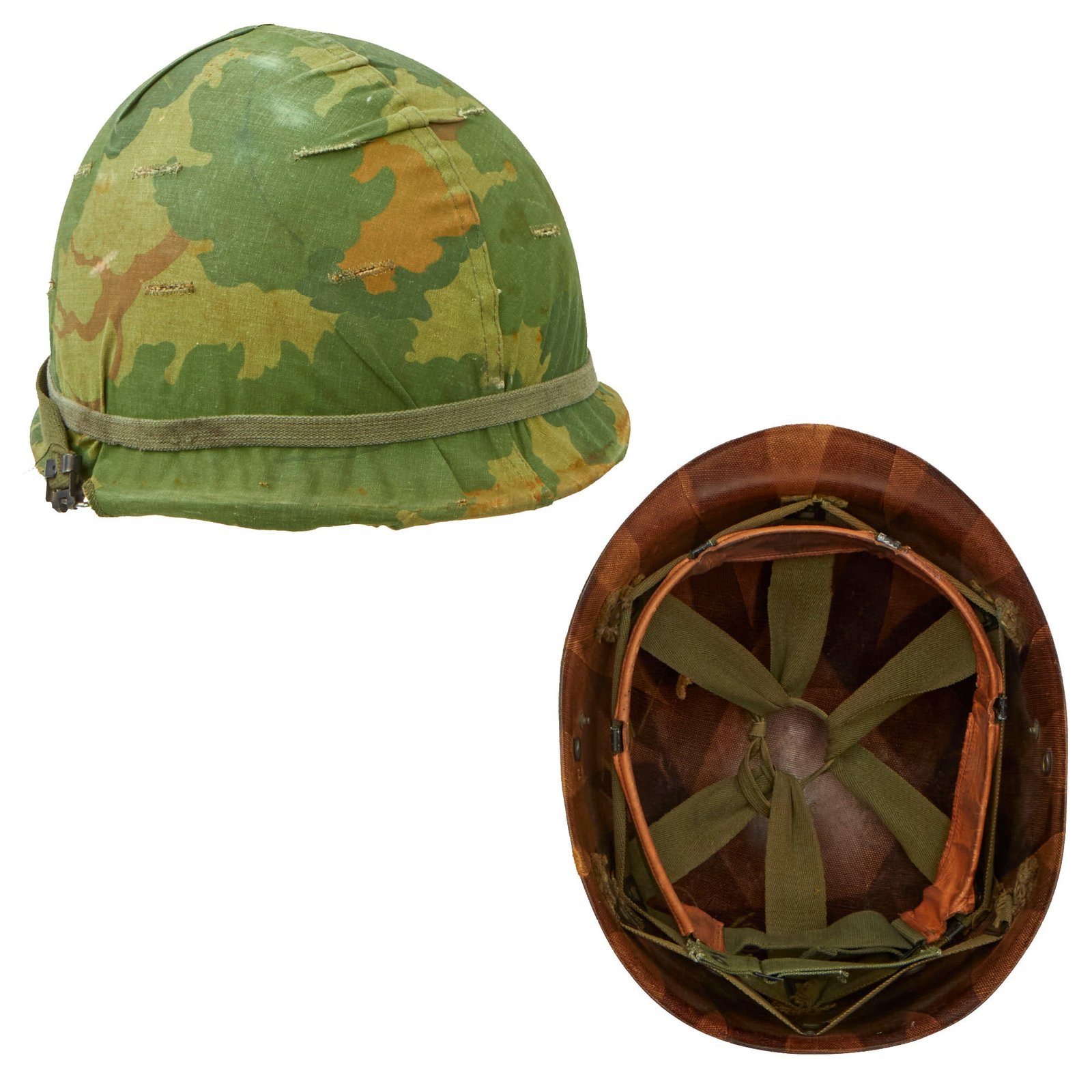 Buy Original U.S. Vietnam WWII Reissue M1 Helmet with Reversible Camouflage Cover Korean War Liner and Insect Headnet | Original Firearms Antique For Sale