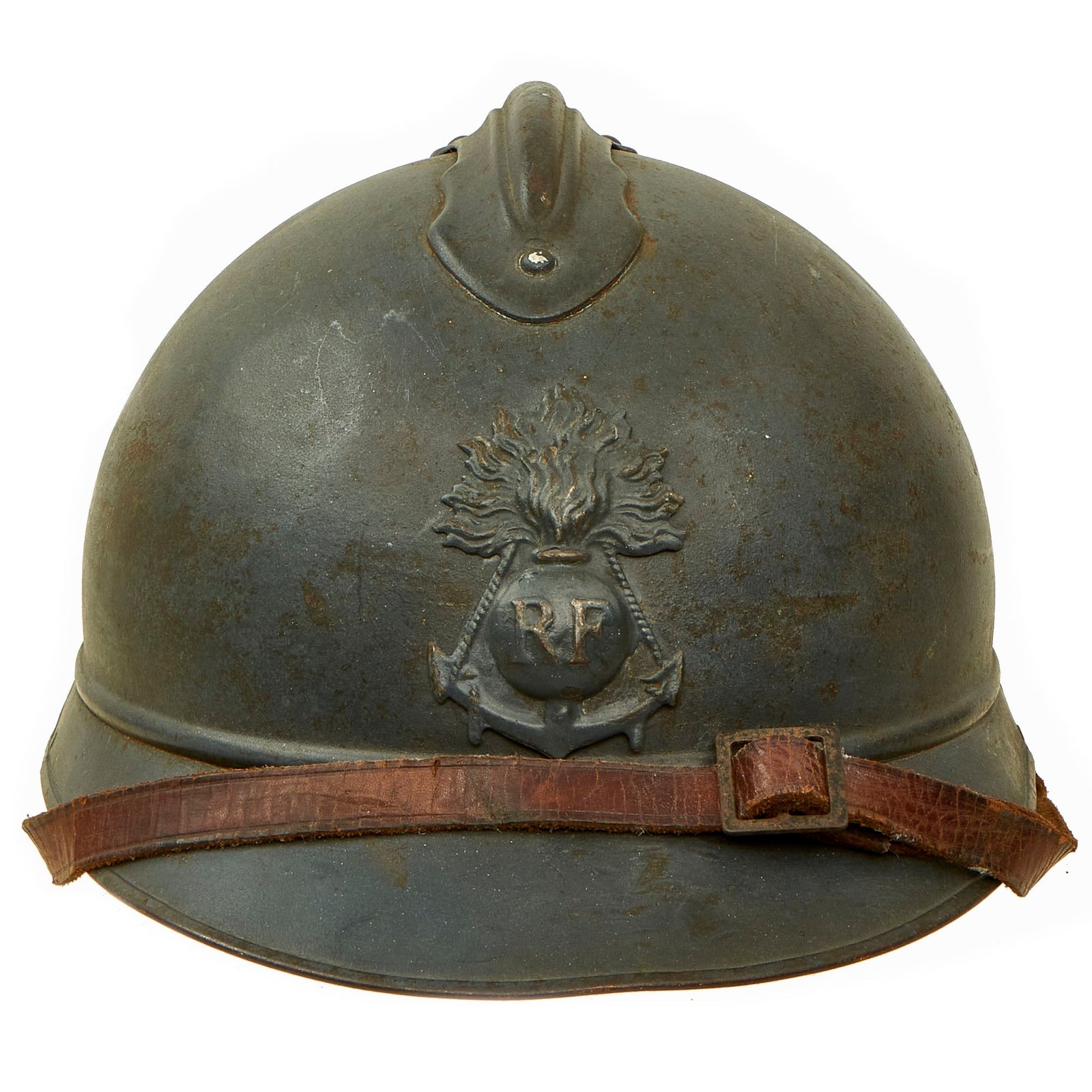 Buy Original Rare French WWI Colonial Infantry & Navy Model 1915 Adrian Steel Helmet with Liner & Chinstrap | Original Firearms Antique For Sale