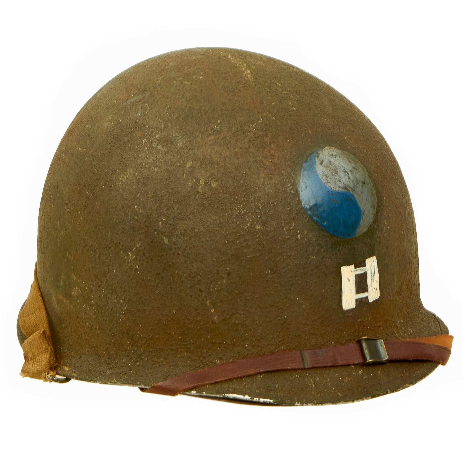 Buy Original U.S. WWII 1944 McCord Front Seam Swivel Bale M1 Helmet with Firestone Liner - Complete, Replicated 29th Infantry Division Insignia | Original Firearms Antique For Sale