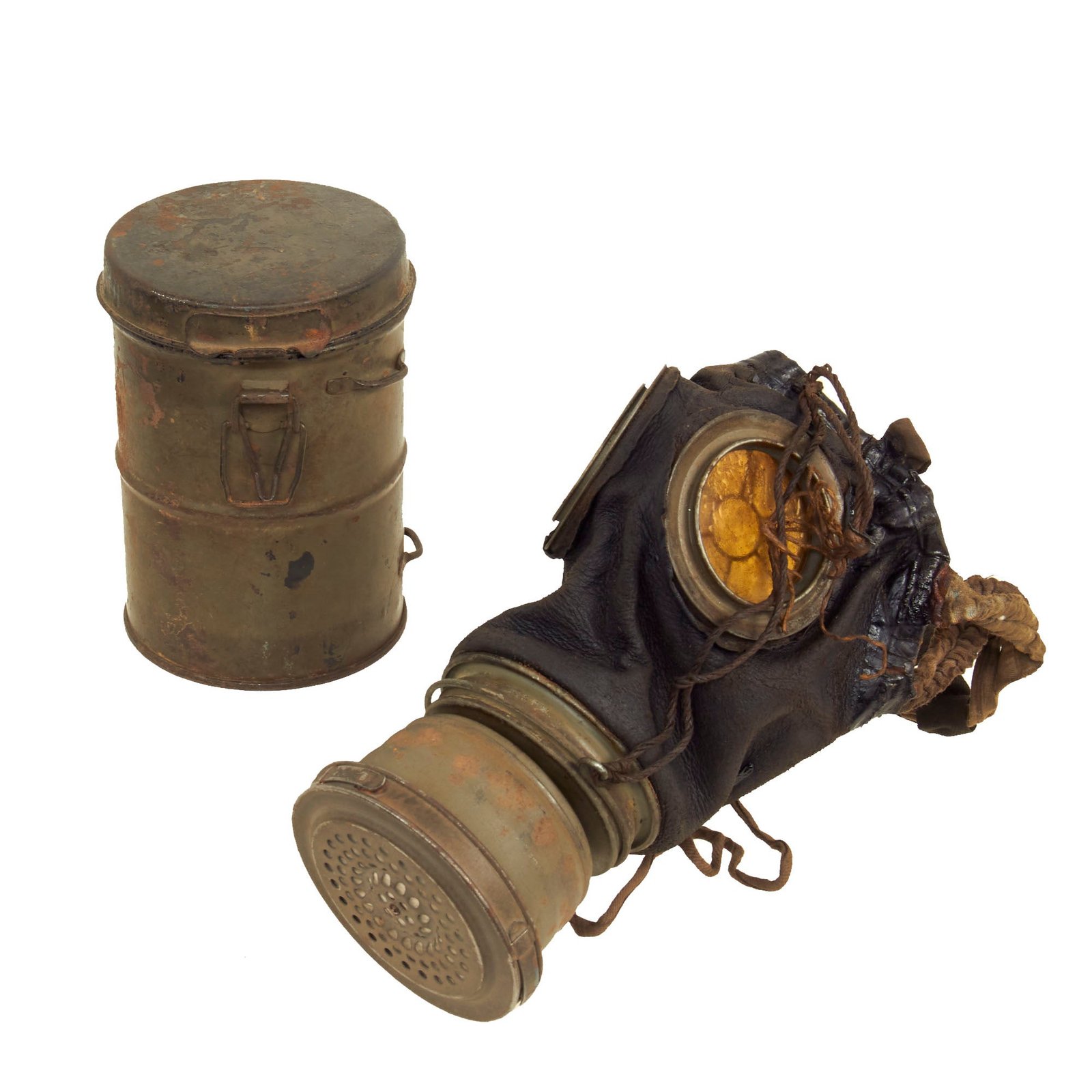 Buy Original Imperial German WWI M1917 Ledermaske Gas Mask with Can - dated 1918 | Original Firearms Antique For Sale