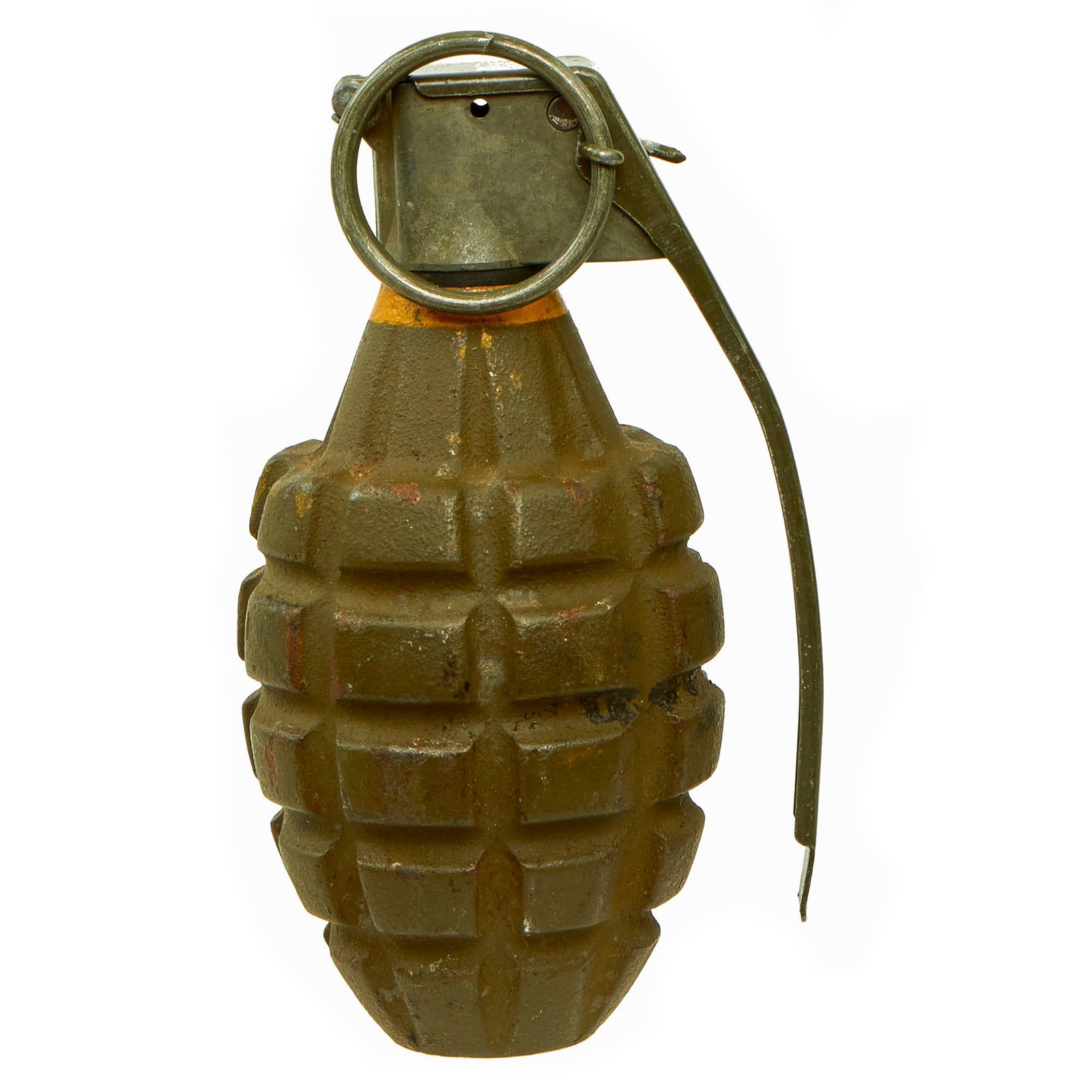 Buy Original U.S. WWII Inert MkII Pineapple Grenade with Yellow Ring & Vietnam War Era M204A2 Fuze | Original Firearms Antique For Sale