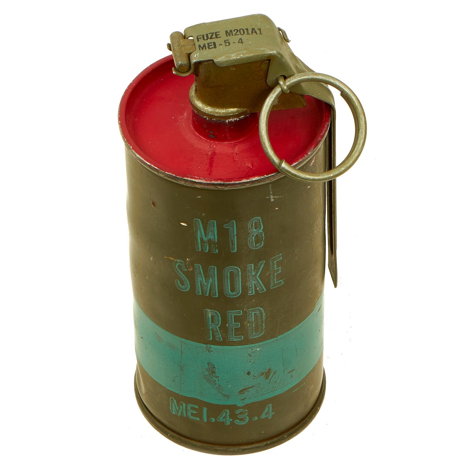 Buy Original U.S. WWII / Korean War Era Inert Red M18 Smoke Grenade With M201A1 Fuze | Original Firearms Antique For Sale